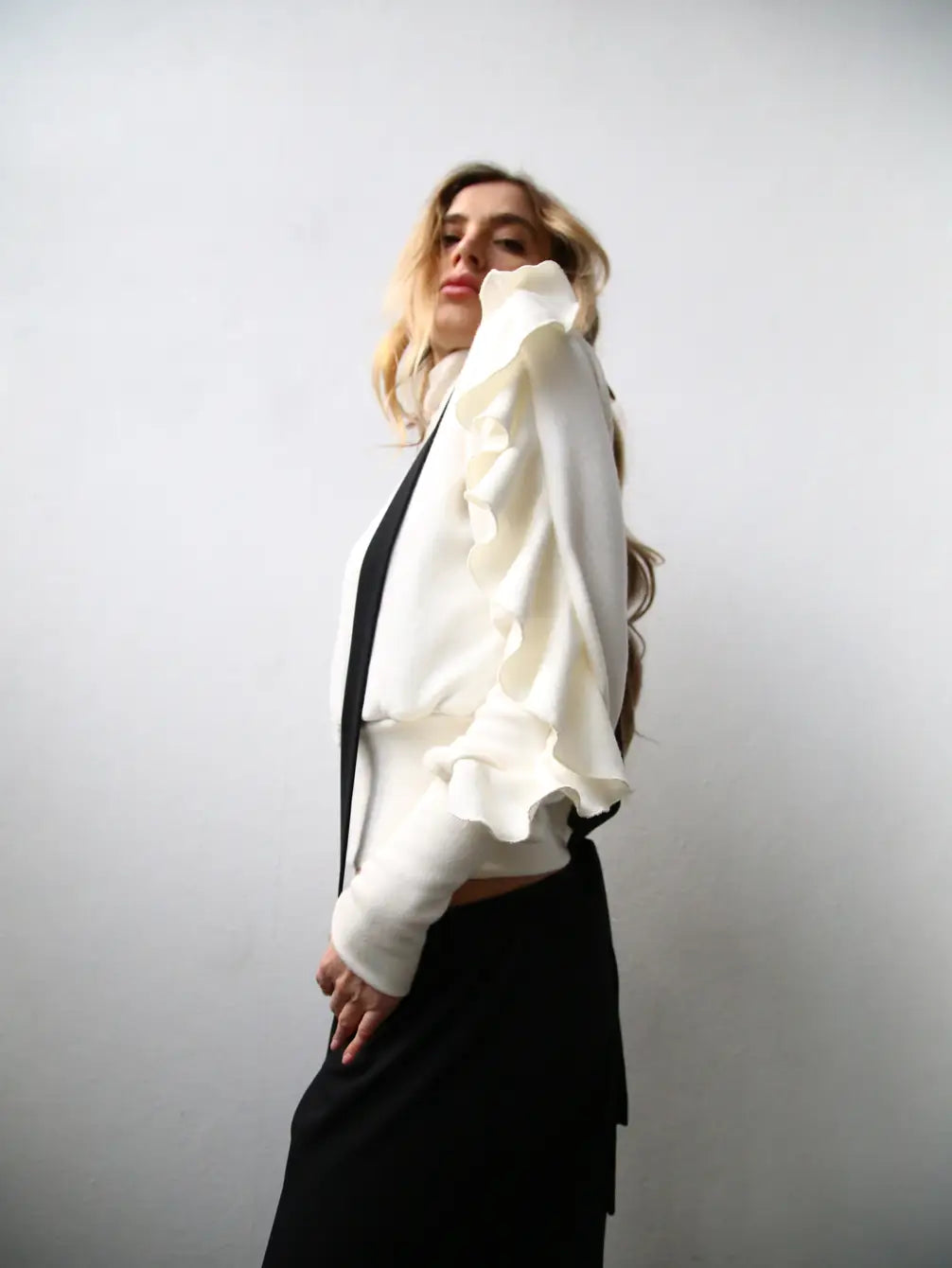 OSLO MAGLIONE COLLO ALTO RAGLAN FRAPPA MANICHE BIANCO