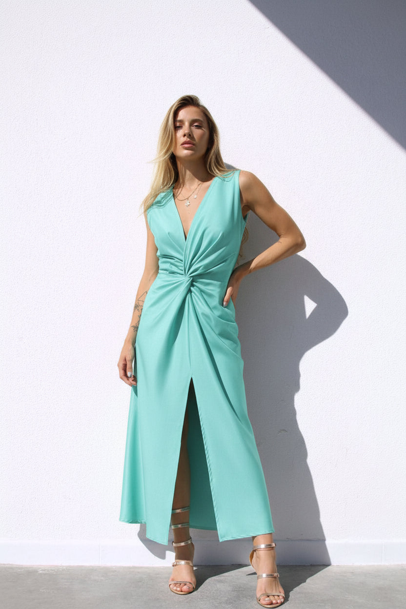 ABITO NODO CREPE VERDEACQUA