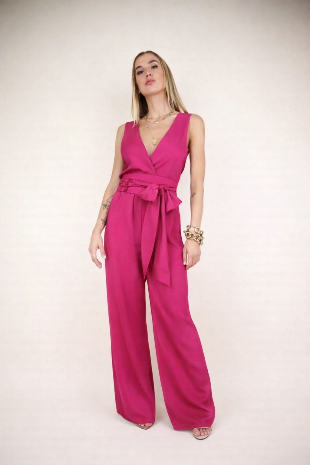 TUTA INCROCIATA CREPE FUCSIA