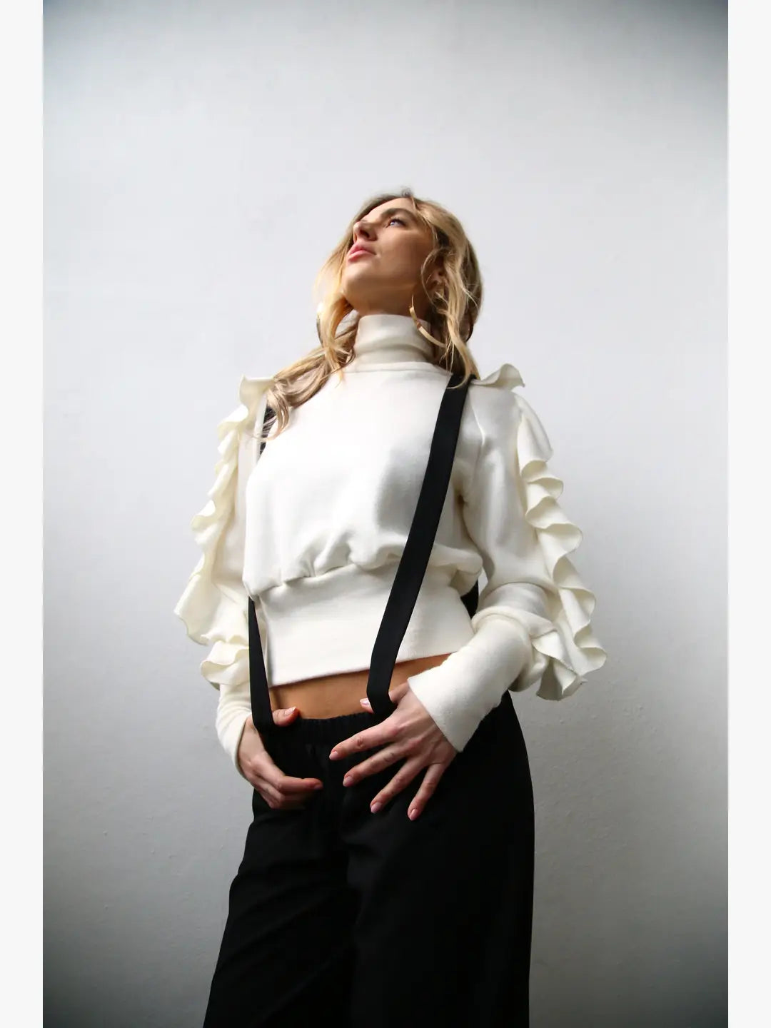 OSLO MAGLIONE COLLO ALTO RAGLAN FRAPPA MANICHE BIANCO
