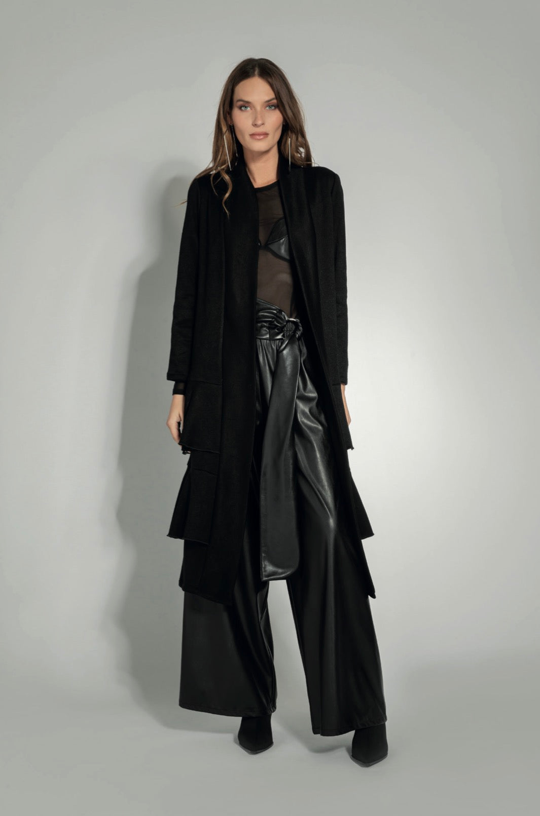 Long wool cardigan with ruffles