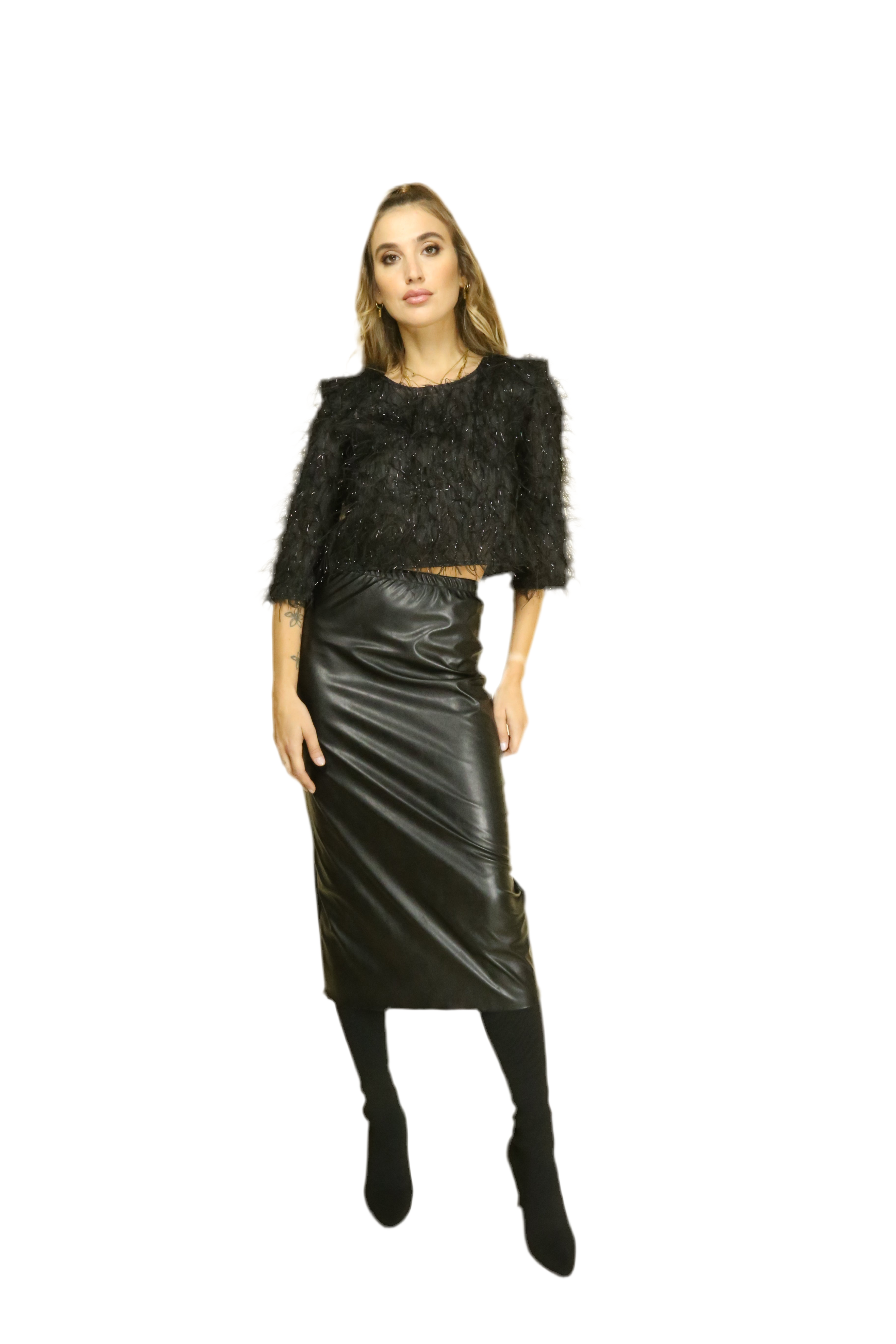 GONNA LONGUETTE ECOPELLE NERO