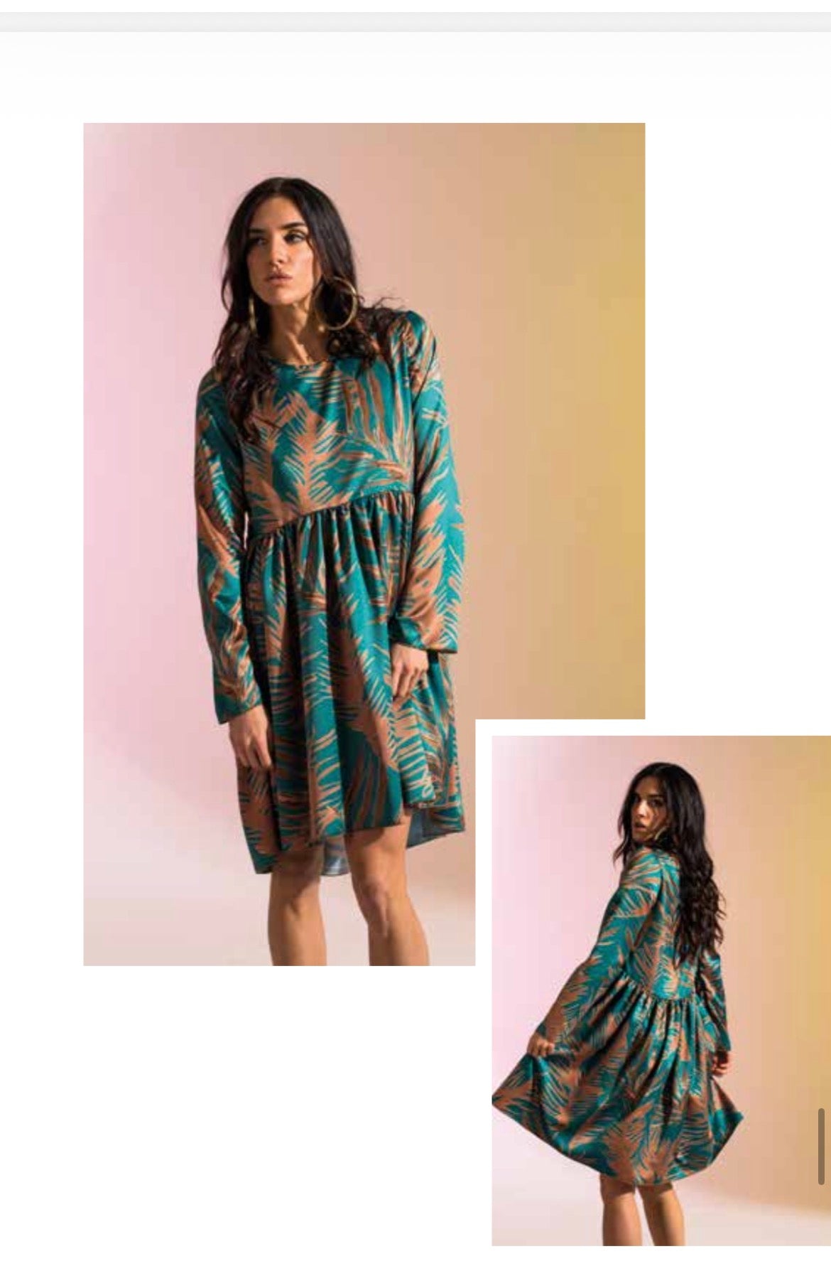 MAXI ABITO RASO PALME VERDE E RUGGINE