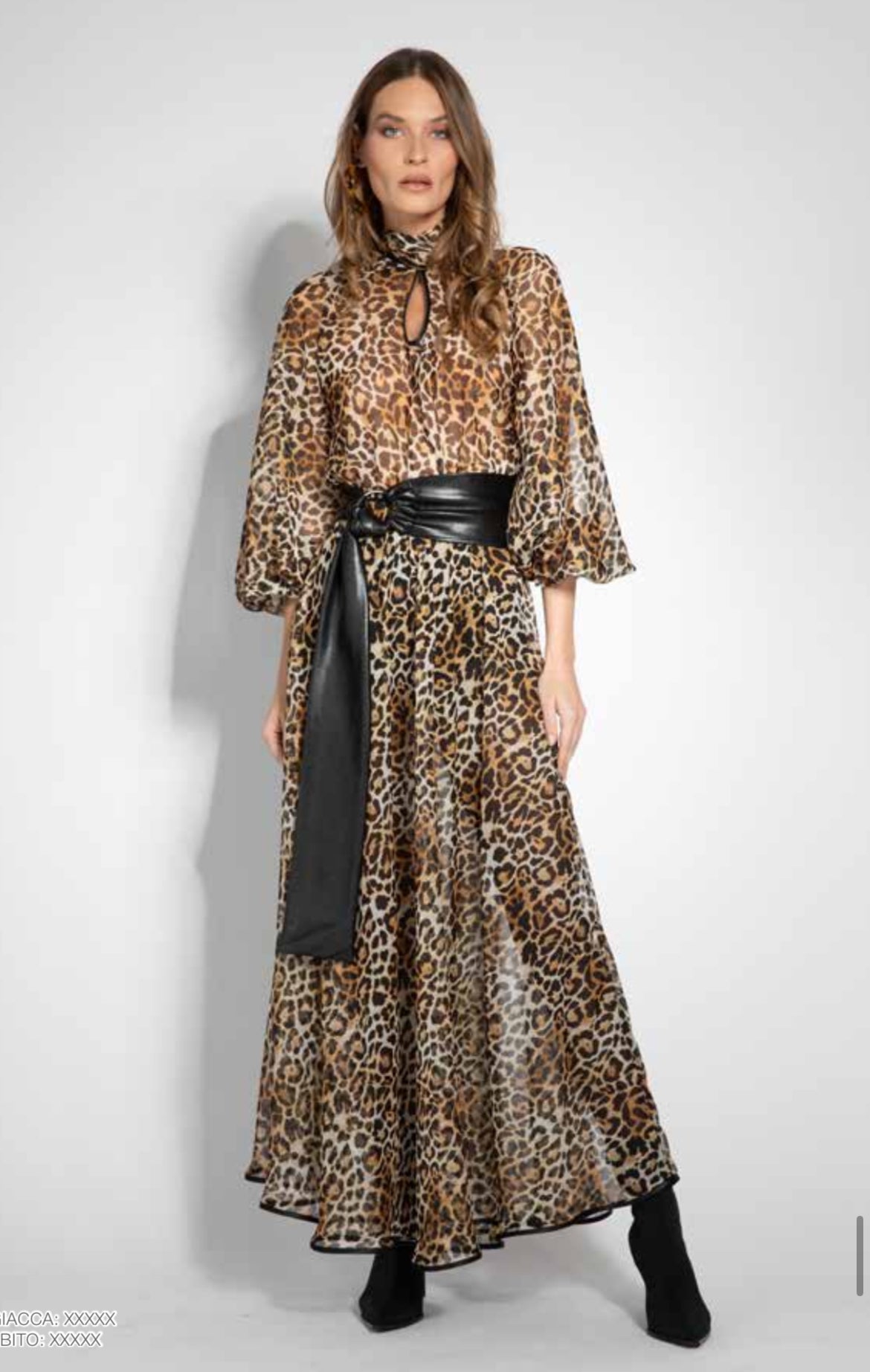 A6065 GONNA LUNGA A RUOTA VOILLE LEOPARDATA