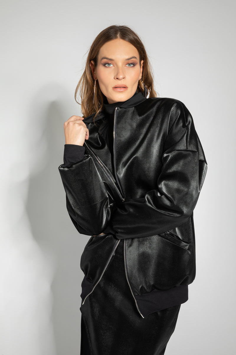 A6099 BOMBER LUNGO SERPENTATO NERO