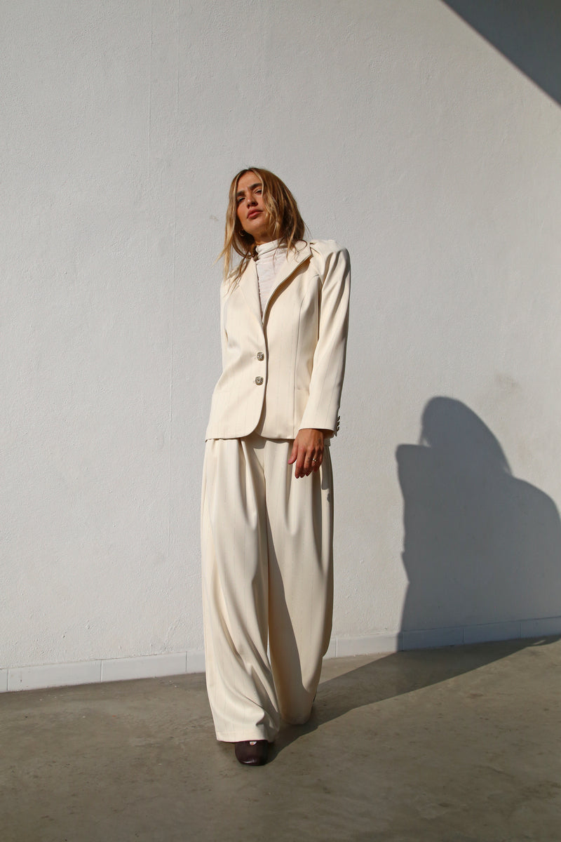 A6093 GIACCA MANICHE PALLONCINO GESSATO PANNA