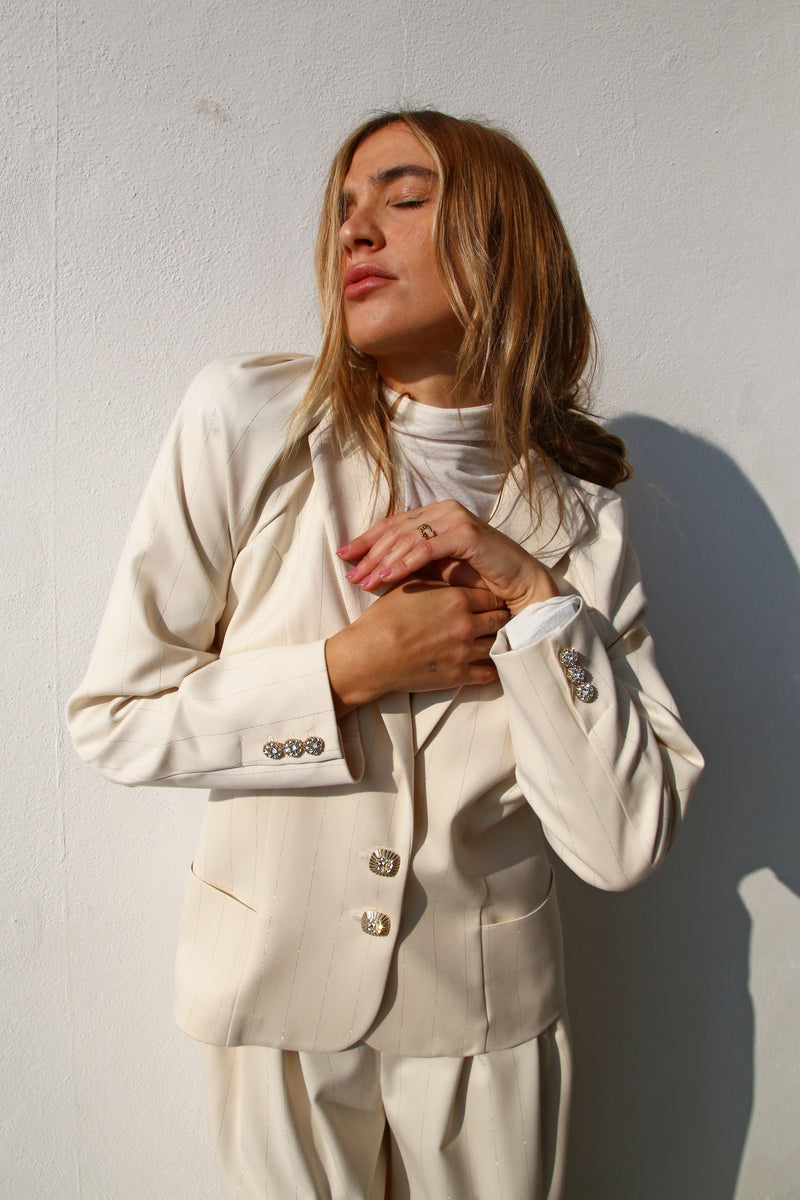 A6093 GIACCA MANICHE PALLONCINO GESSATO PANNA