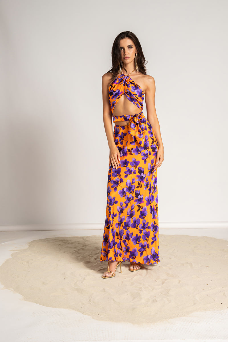 P6005 TOP FUSCIACCA CON CATENA F5 FIORI ARANCIO