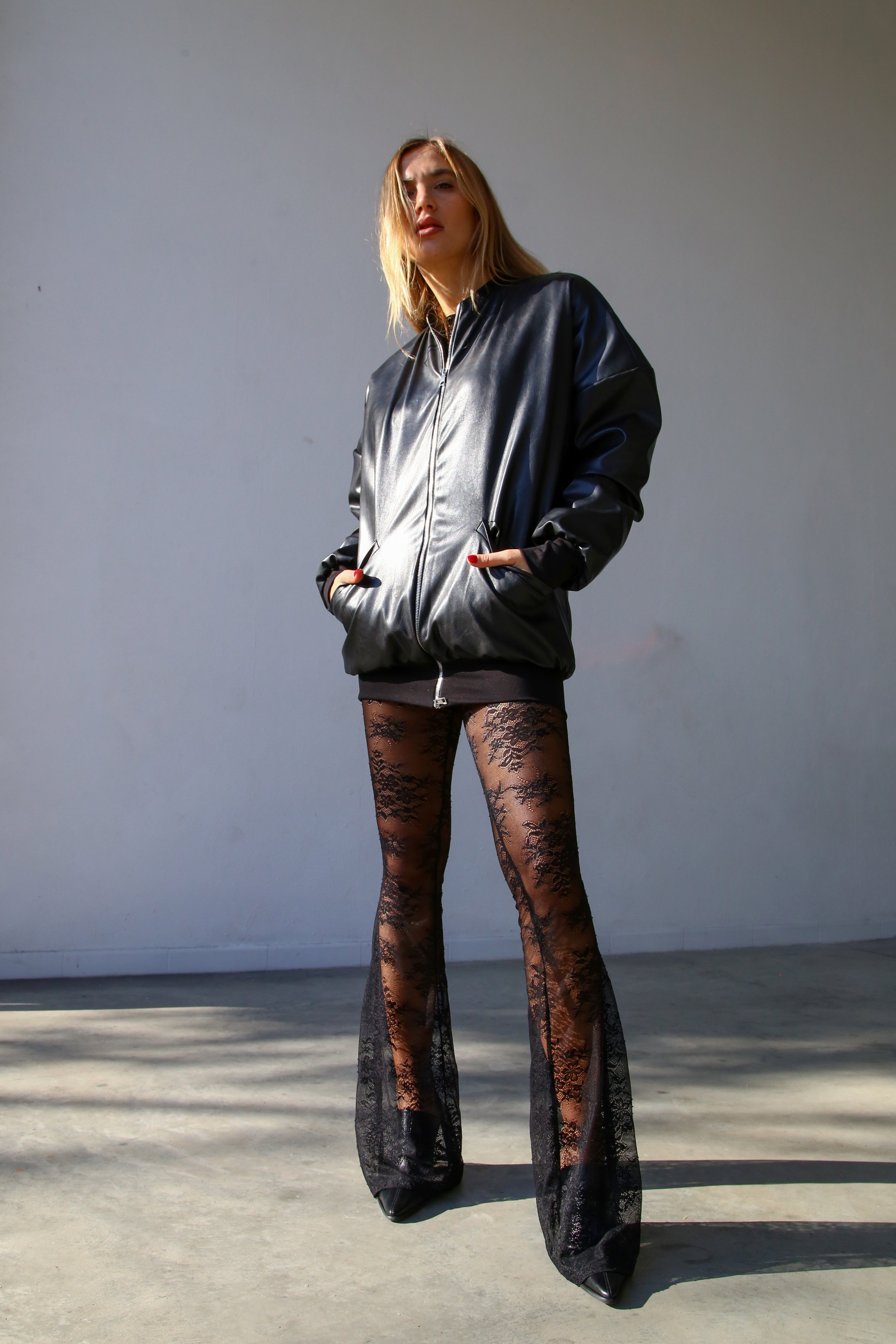 BOMBER LUNGO ECOPELLE NERO