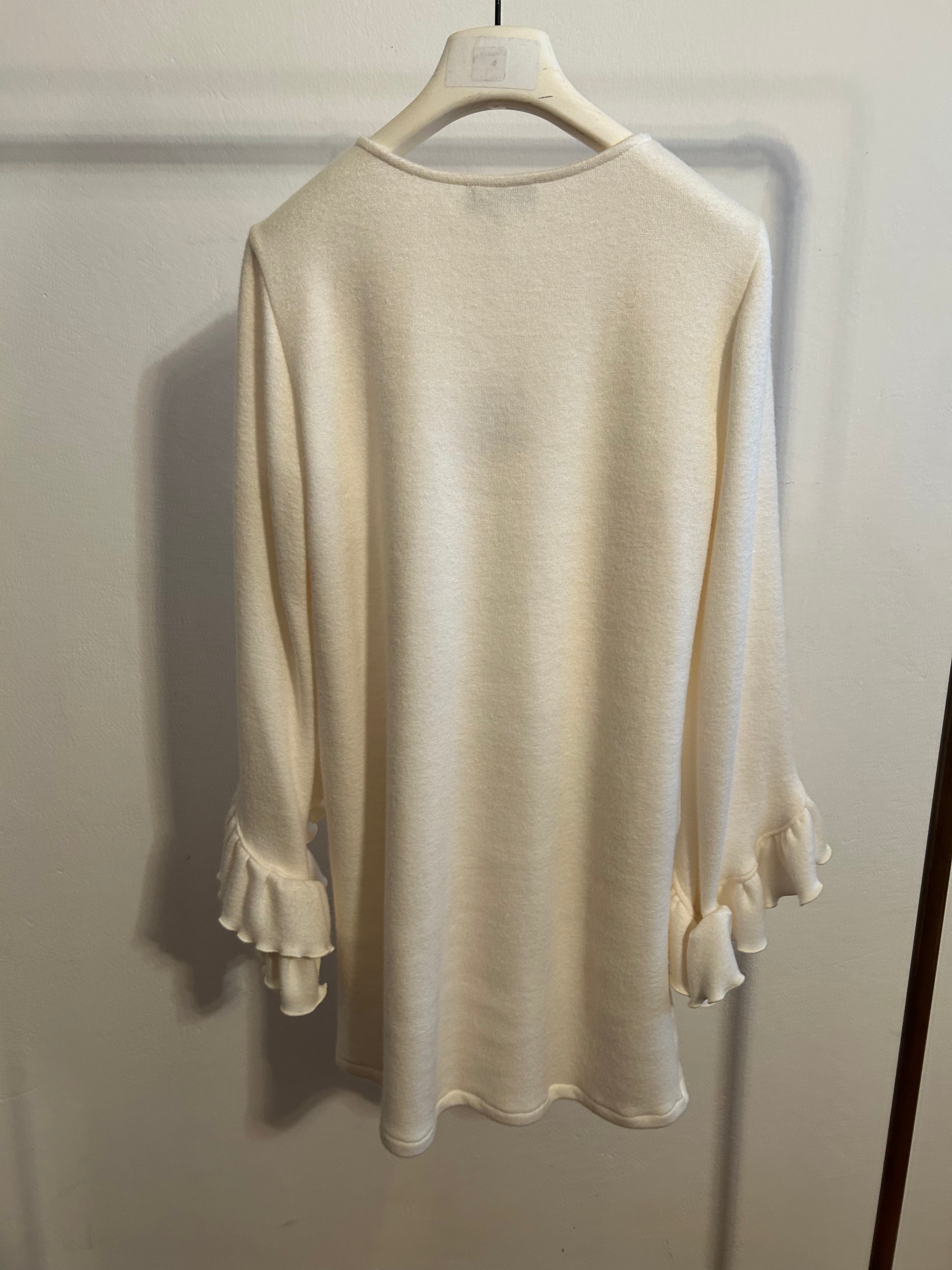 A6075 ABITO CORTO FRAPPE MANICHE LANA PANNA