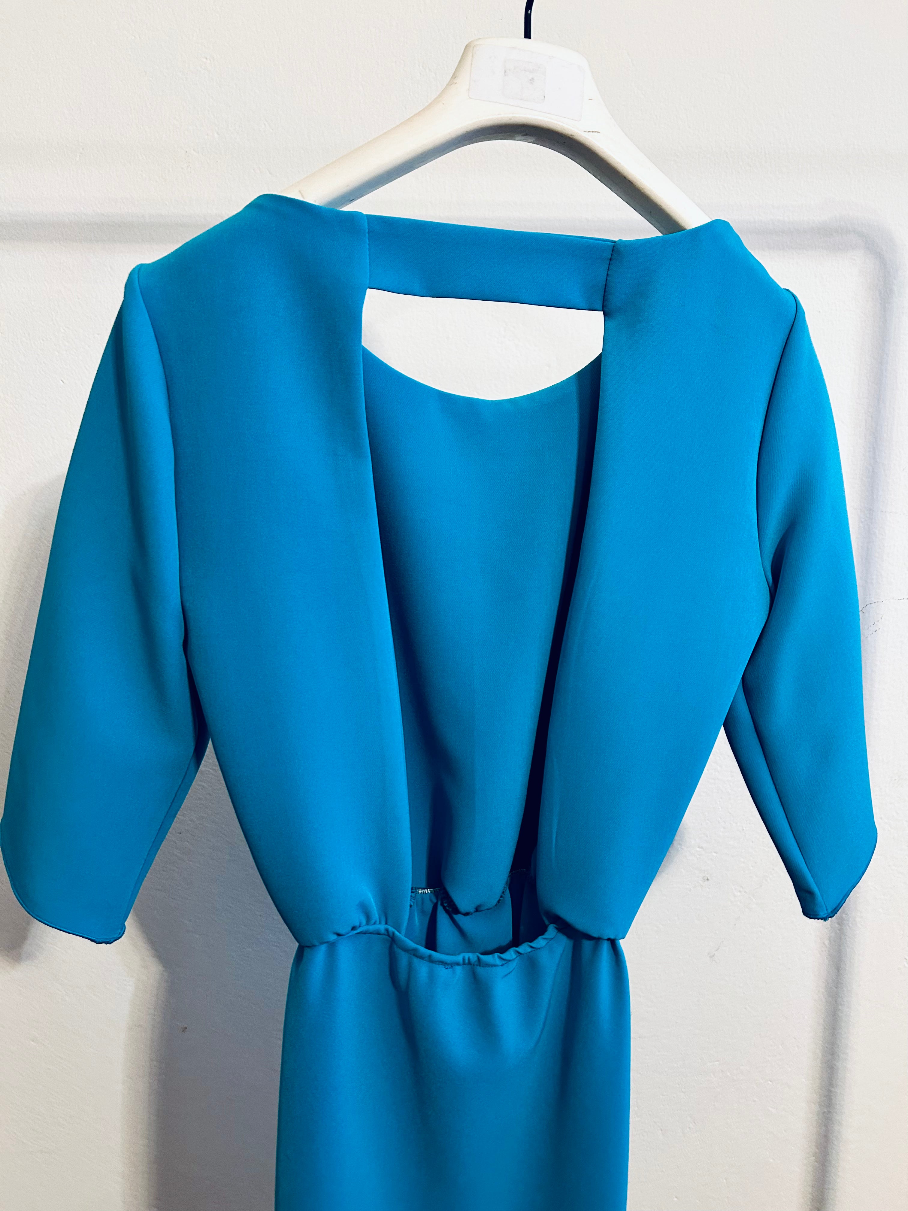 ABITO MIDI LISTELLO SUL DIETRO AZZURRO