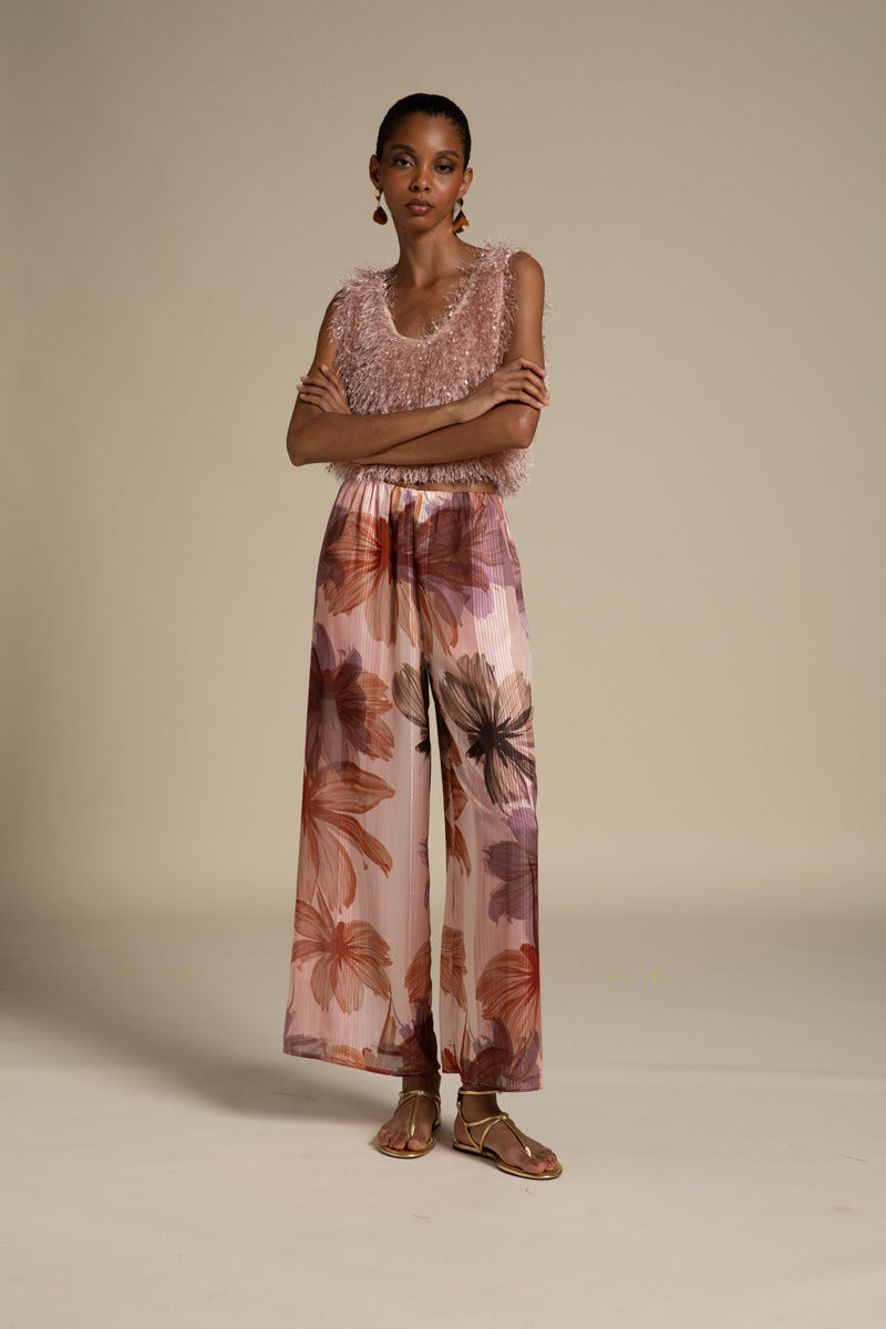 P5052 PANTALONE PALAZZO DEVOIREE F5 MALVA