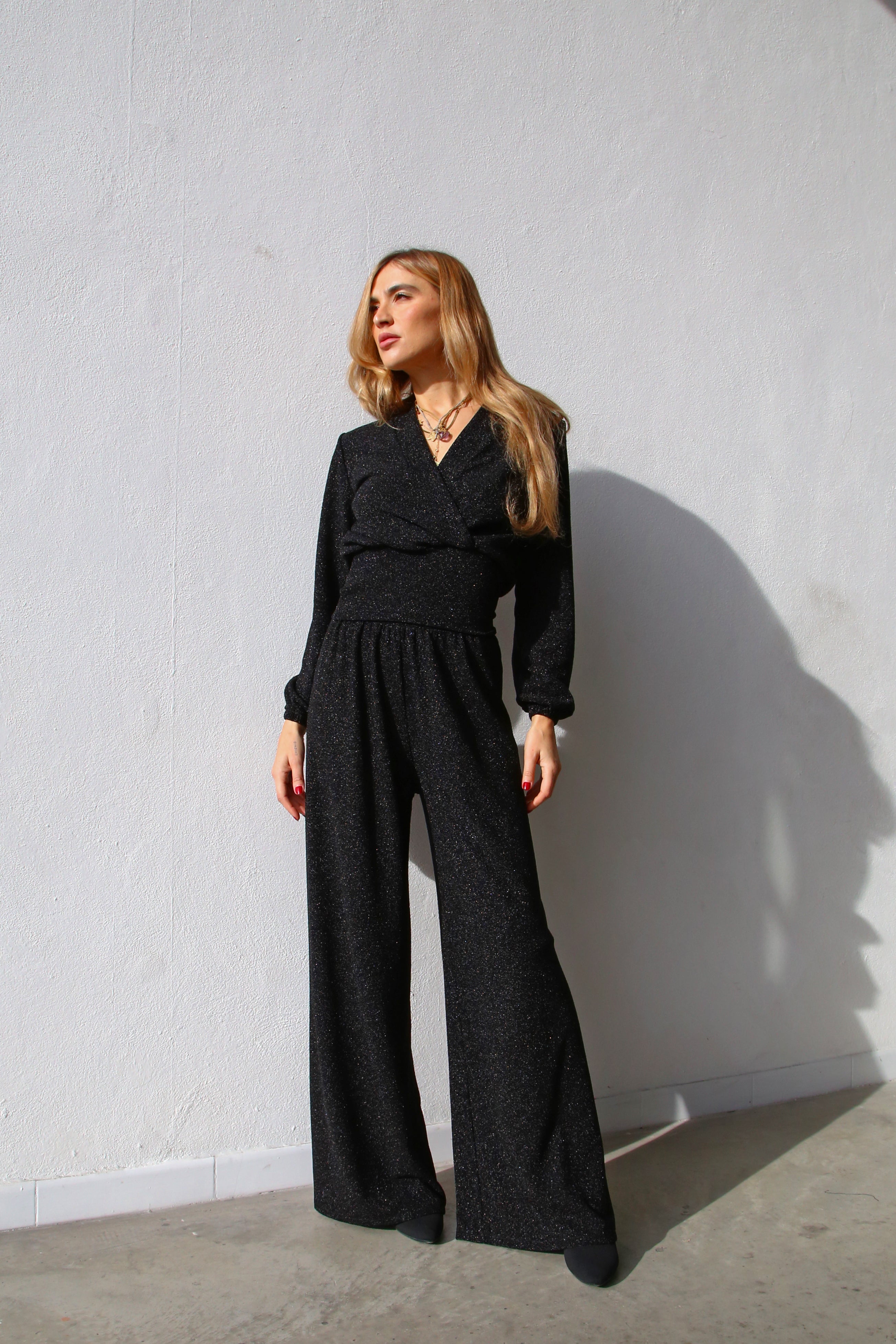 A3052 PANTALONE SCAMPANATO LUREX NERO