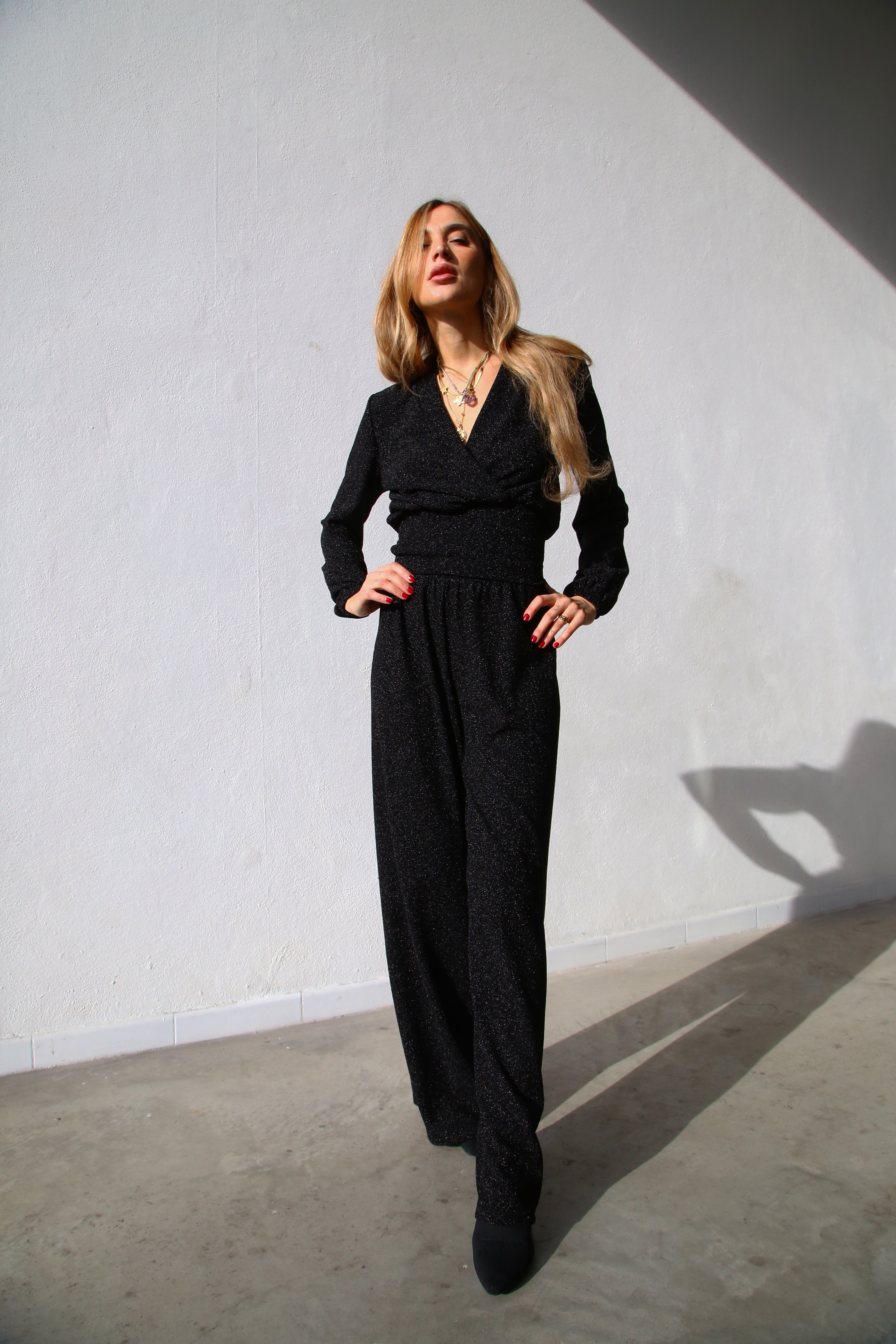 A3052 PANTALONE SCAMPANATO LUREX NERO