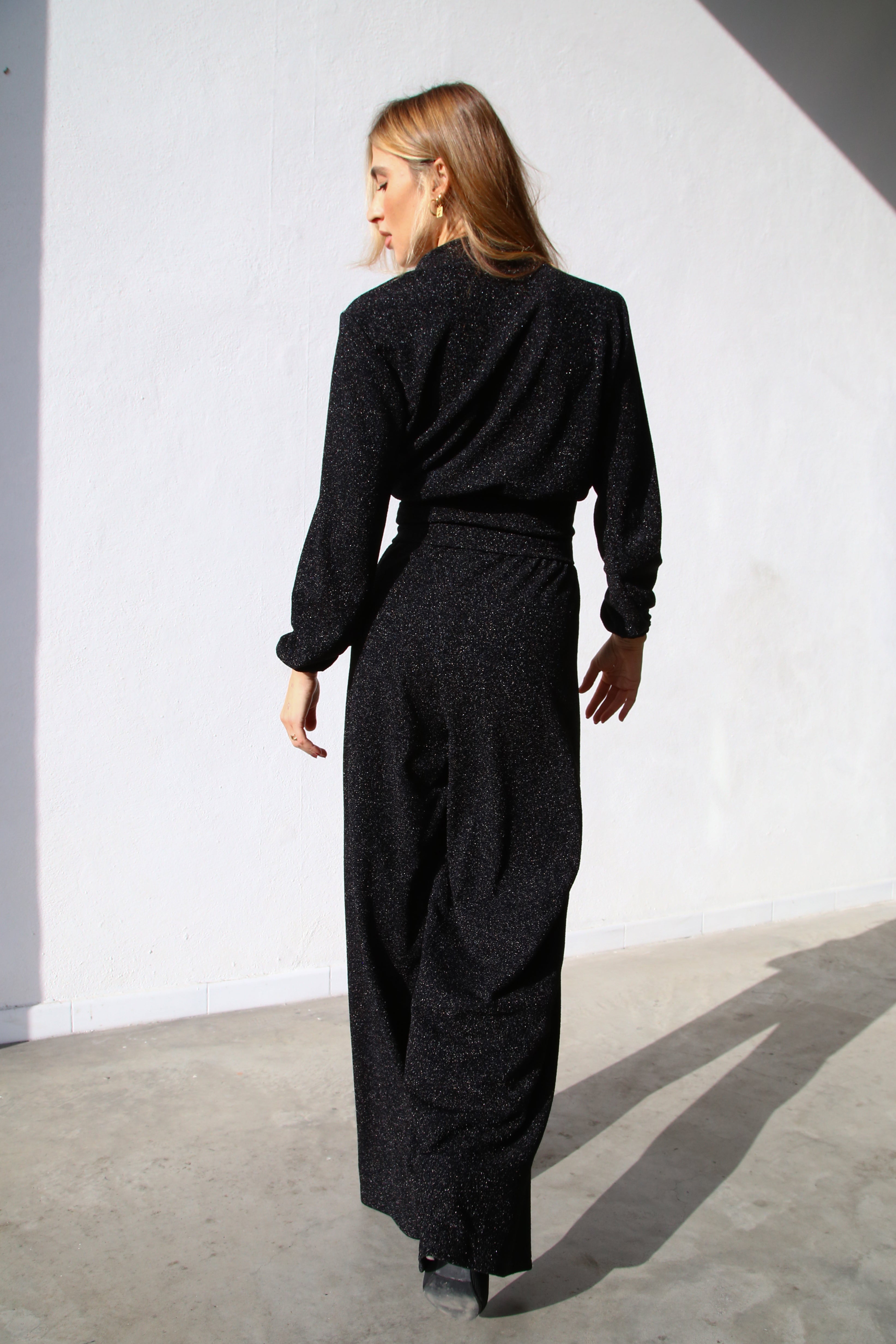 A3052 PANTALONE SCAMPANATO LUREX NERO