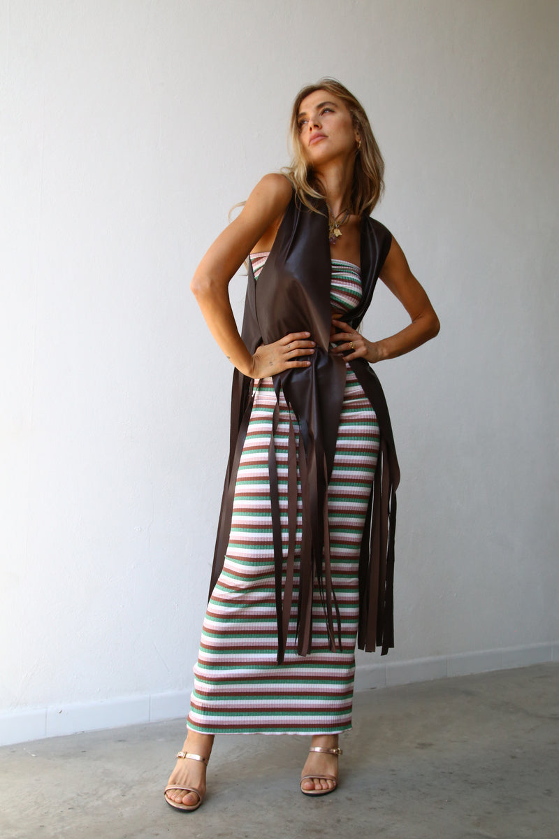 GILET CON FRANGE ECOPELLE MARRONE