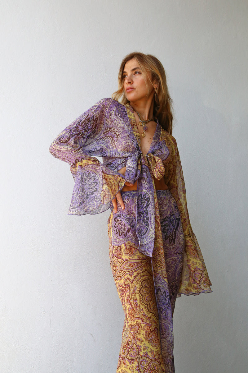 F4020 CAMICIA MANICA A RUOTA CON FUSCIACCA FANTASIA CASHMERE LILLA