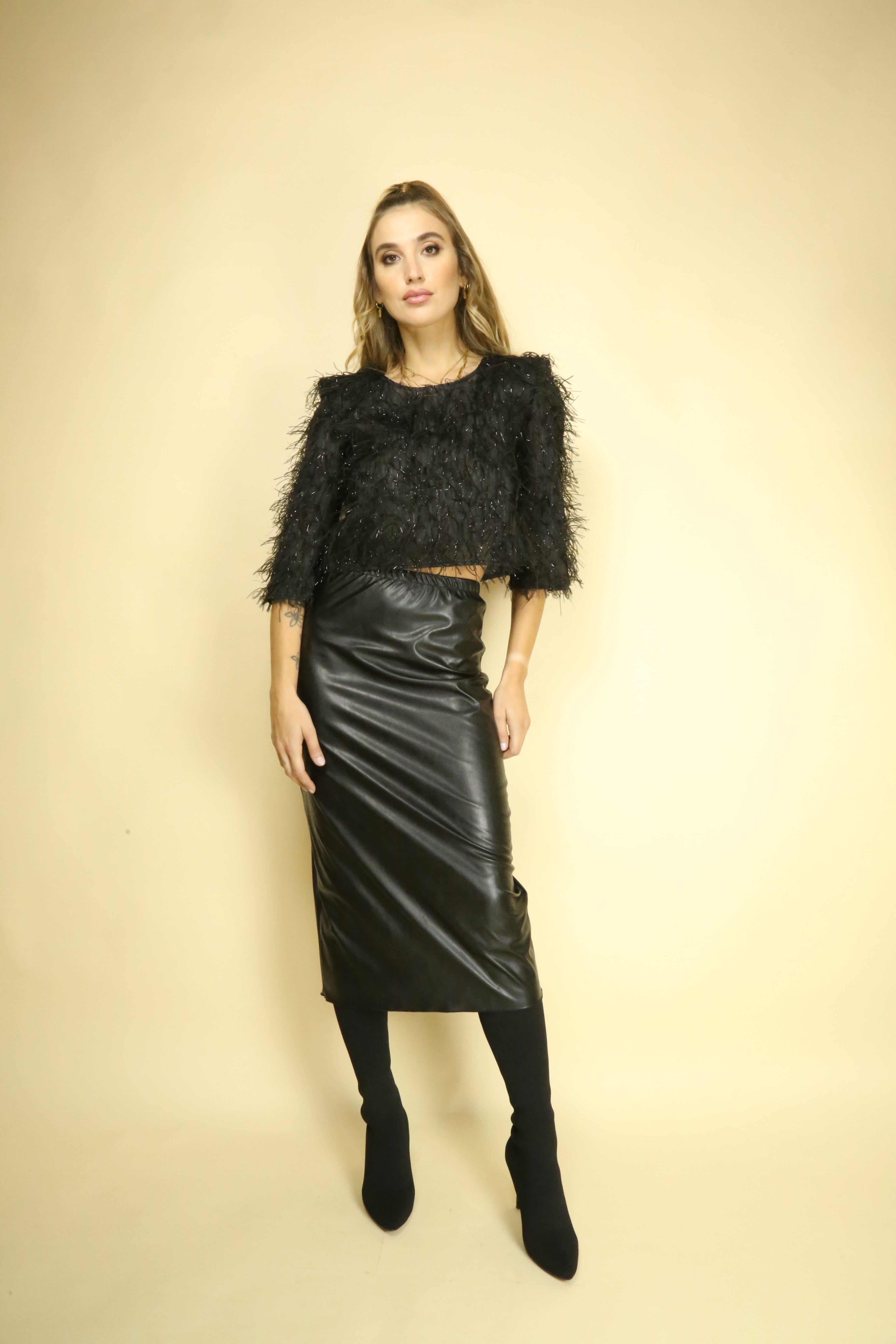 GONNA LONGUETTE ECOPELLE NERO
