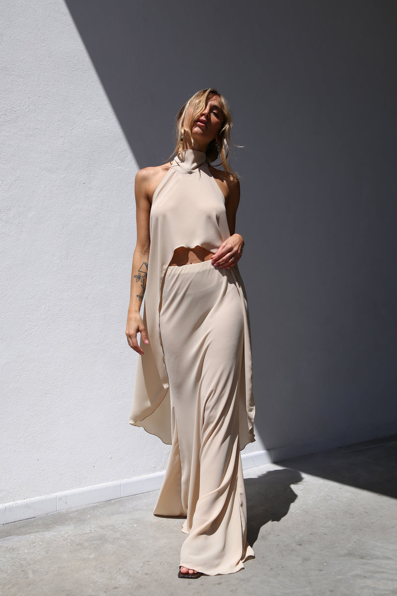 P4067VL GONNA LUNGA  A SIRENA  VOILLE BEIGE