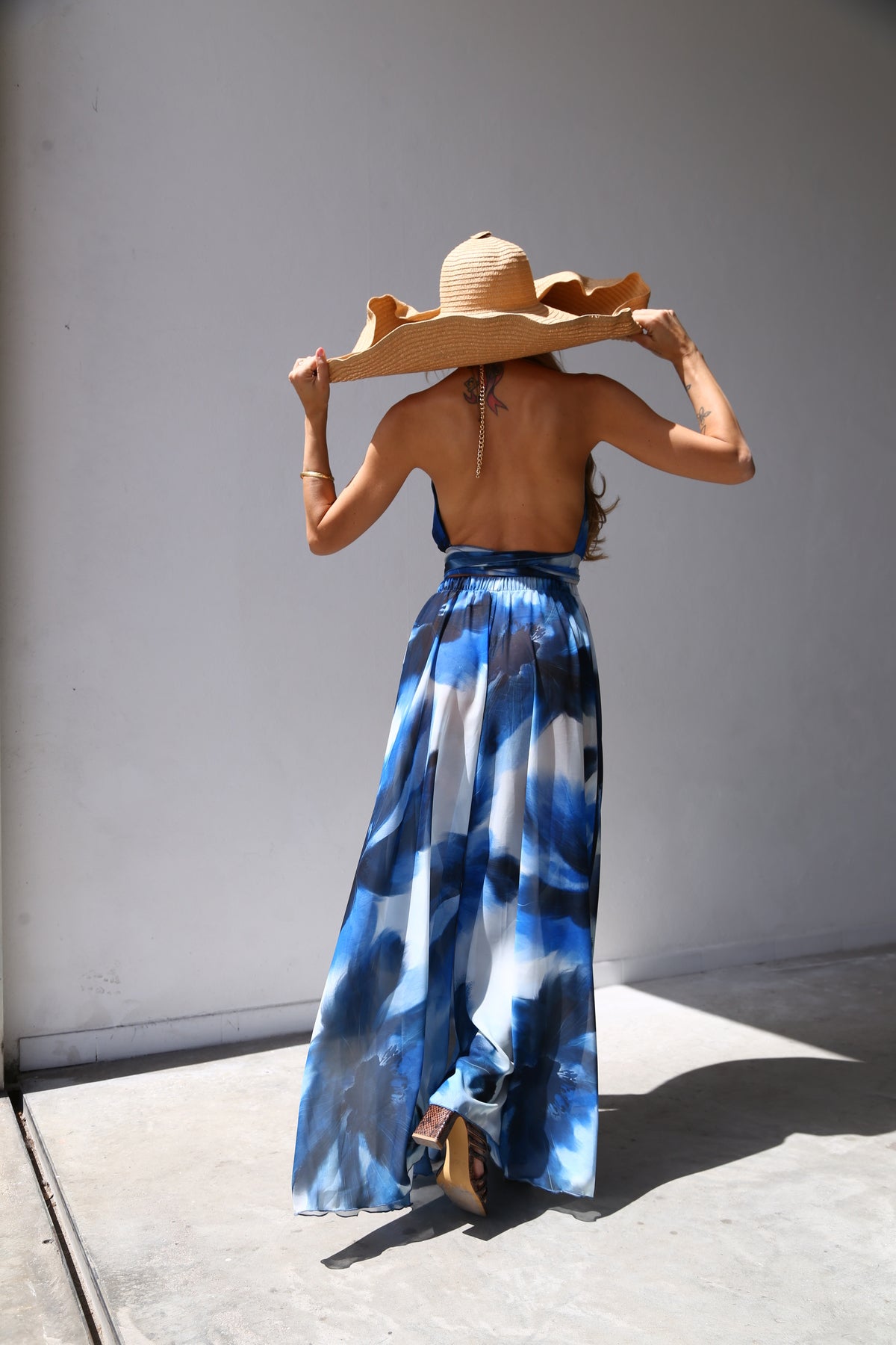 F4054 PANTALONI A RUOTA AMPI VOILLE FANTASIA BOLLI BLU