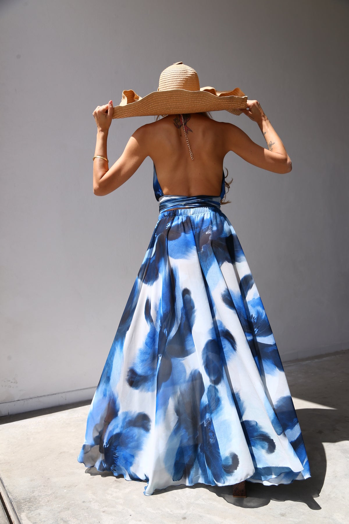 F4054 PANTALONI A RUOTA AMPI VOILLE FANTASIA BOLLI BLU
