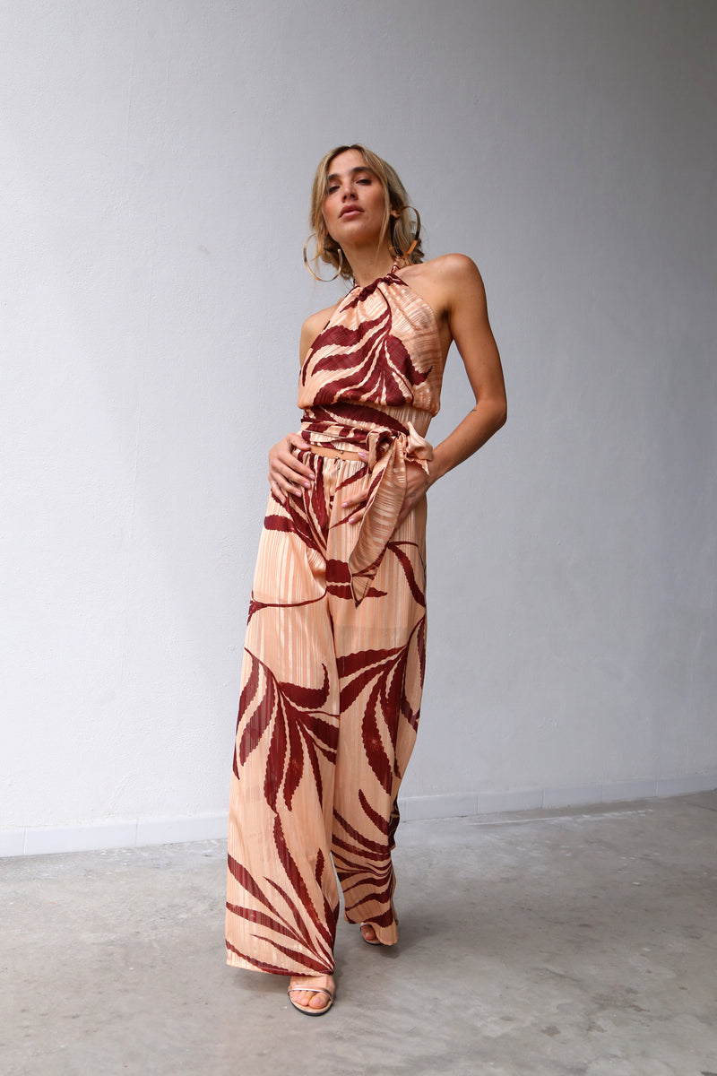 P4006 TOP AMERICAN NECKLINE WITH SASH AND TIE DEVOIREE PALMS BORDEAUX POWDER PINK BACKGROUND