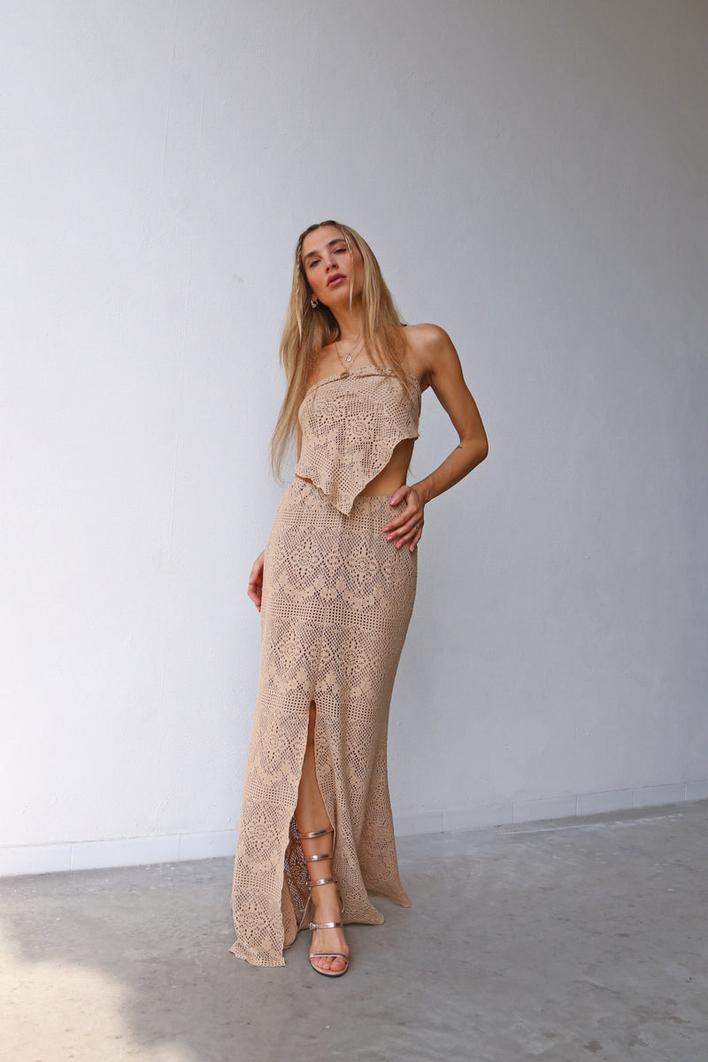 E2069 GONNA SIRENA SPACCO DAVANTI TRAFORATO BEIGE