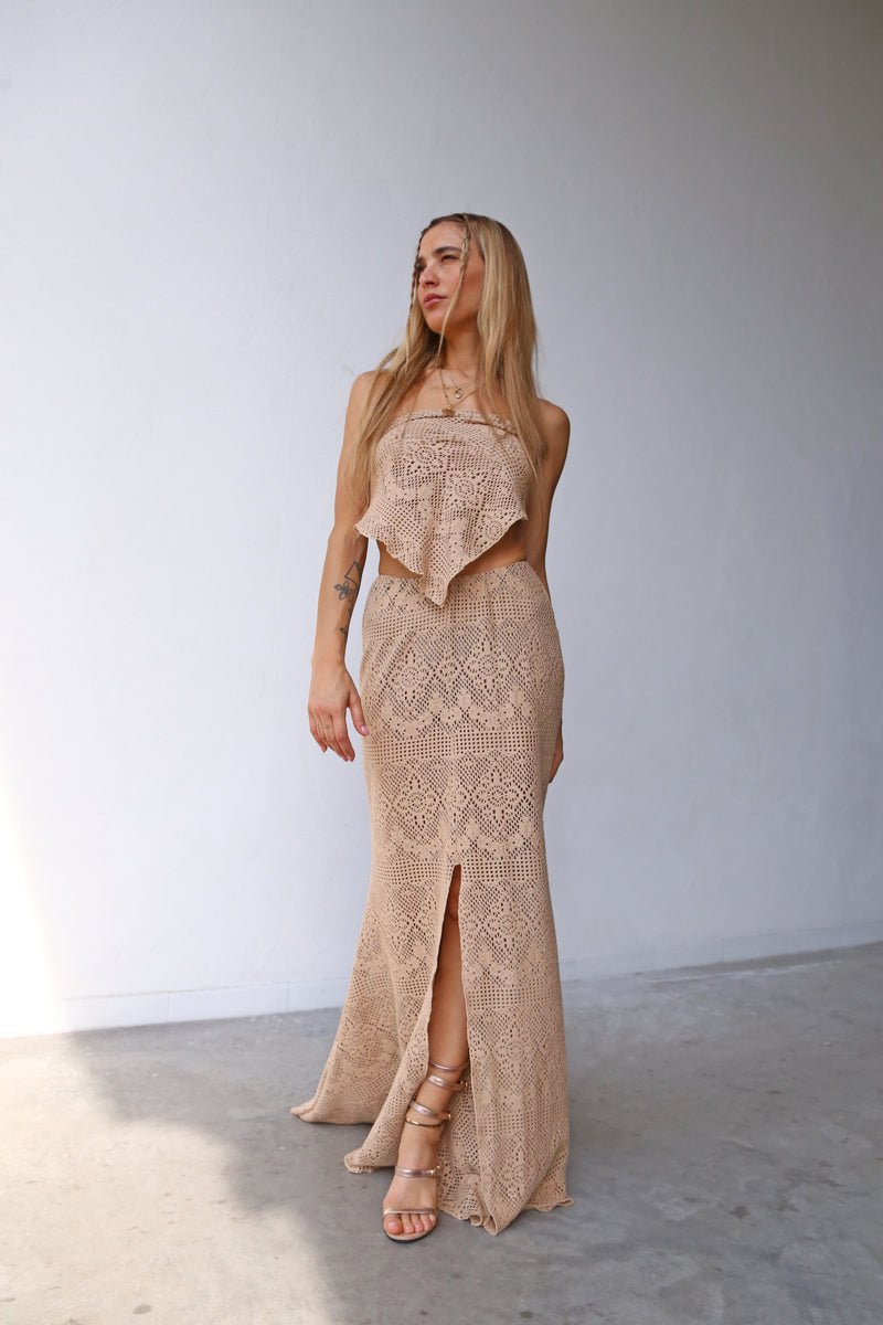 E2069 GONNA SIRENA SPACCO DAVANTI TRAFORATO BEIGE
