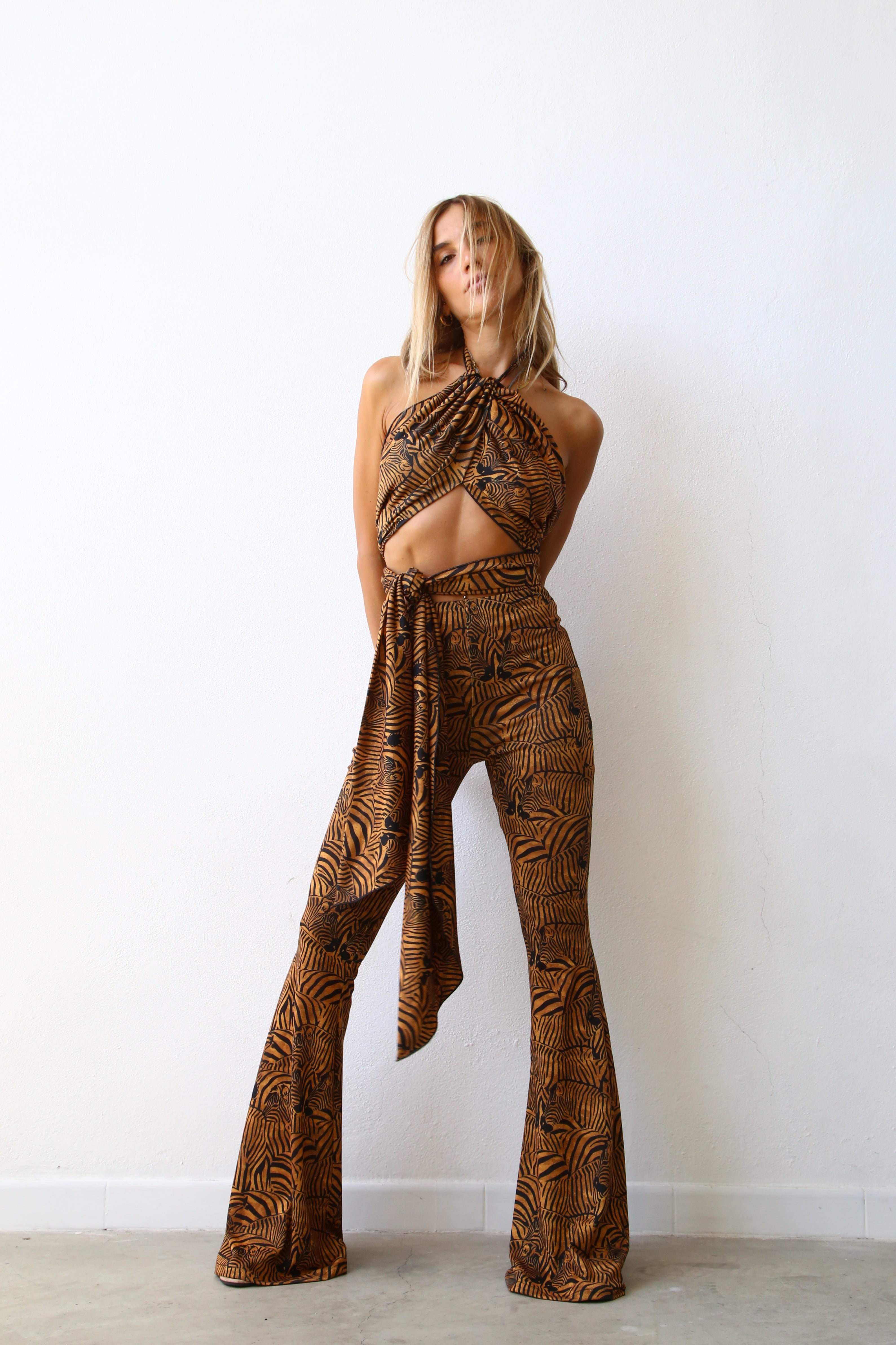 PANTALONI A ZAMPA IN LUREX TIGRE