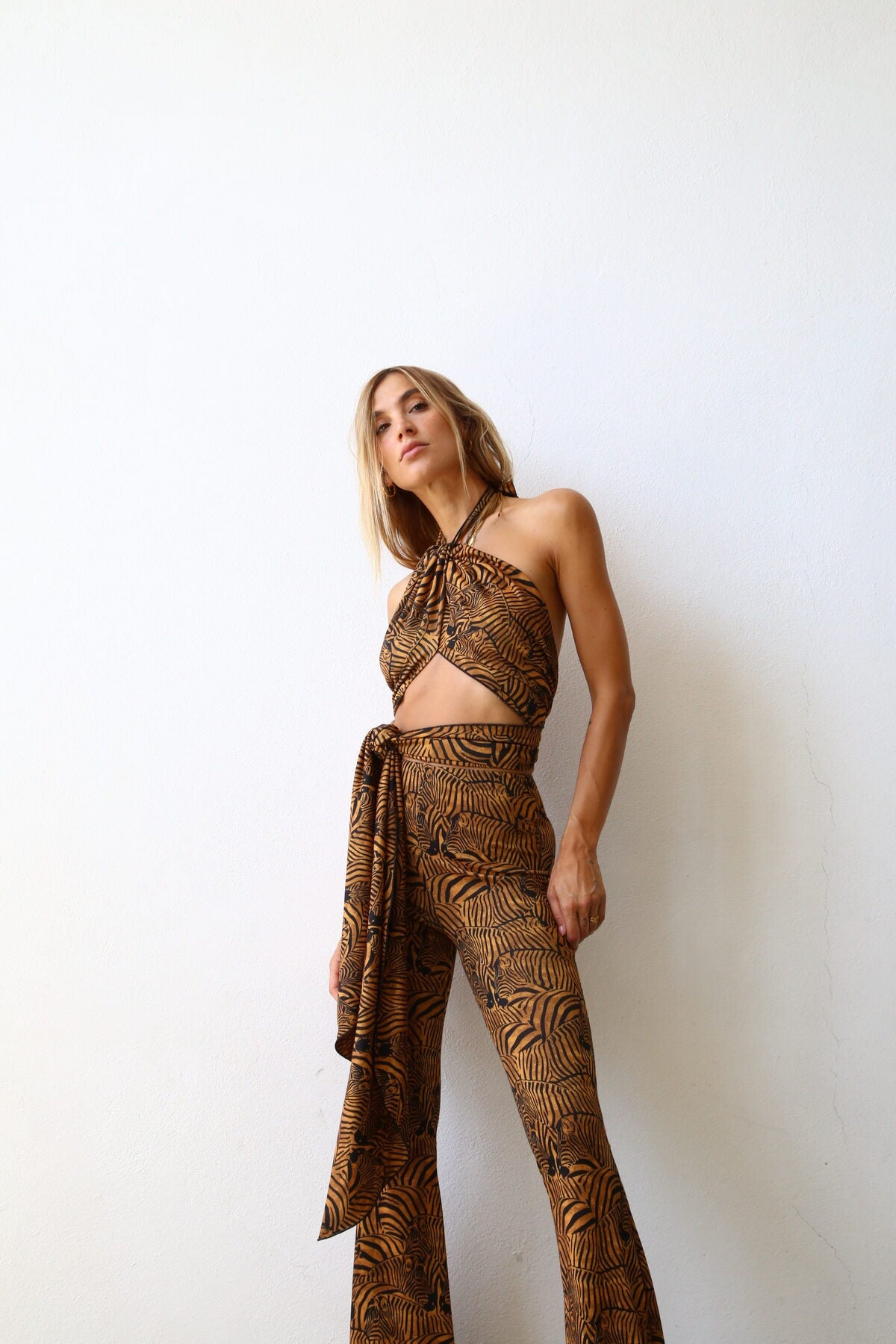 E1001 TOP FUSCIACCA CON LACCETTO MAGLIA ZEBRA RUGGINE