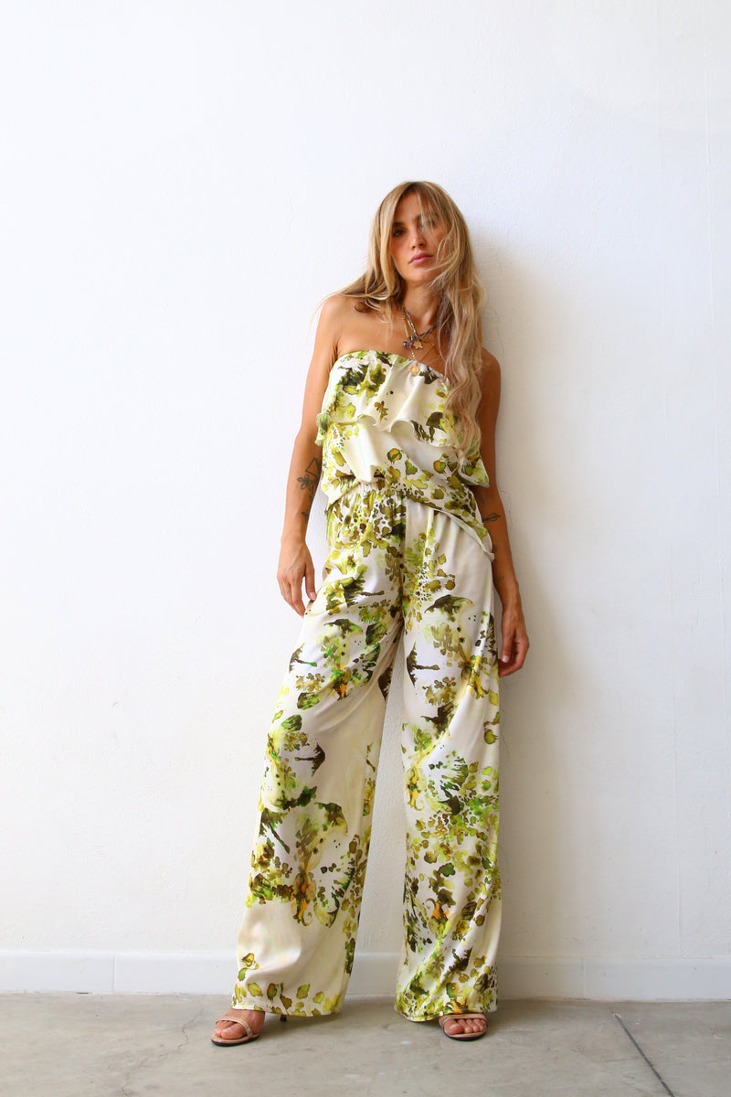 P3052 PANTALONI SCAMPANATI RASO ORCHIDEE VERDI
