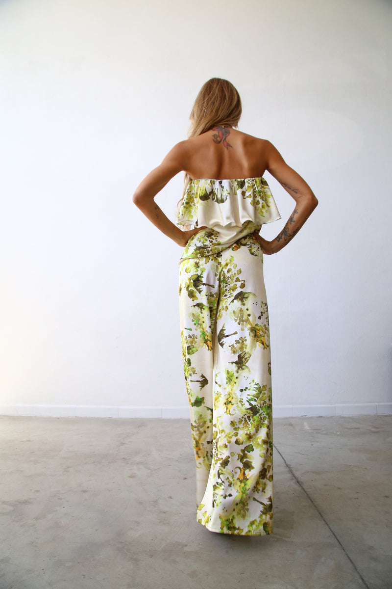 P3052 PANTALONI SCAMPANATI RASO ORCHIDEE VERDI