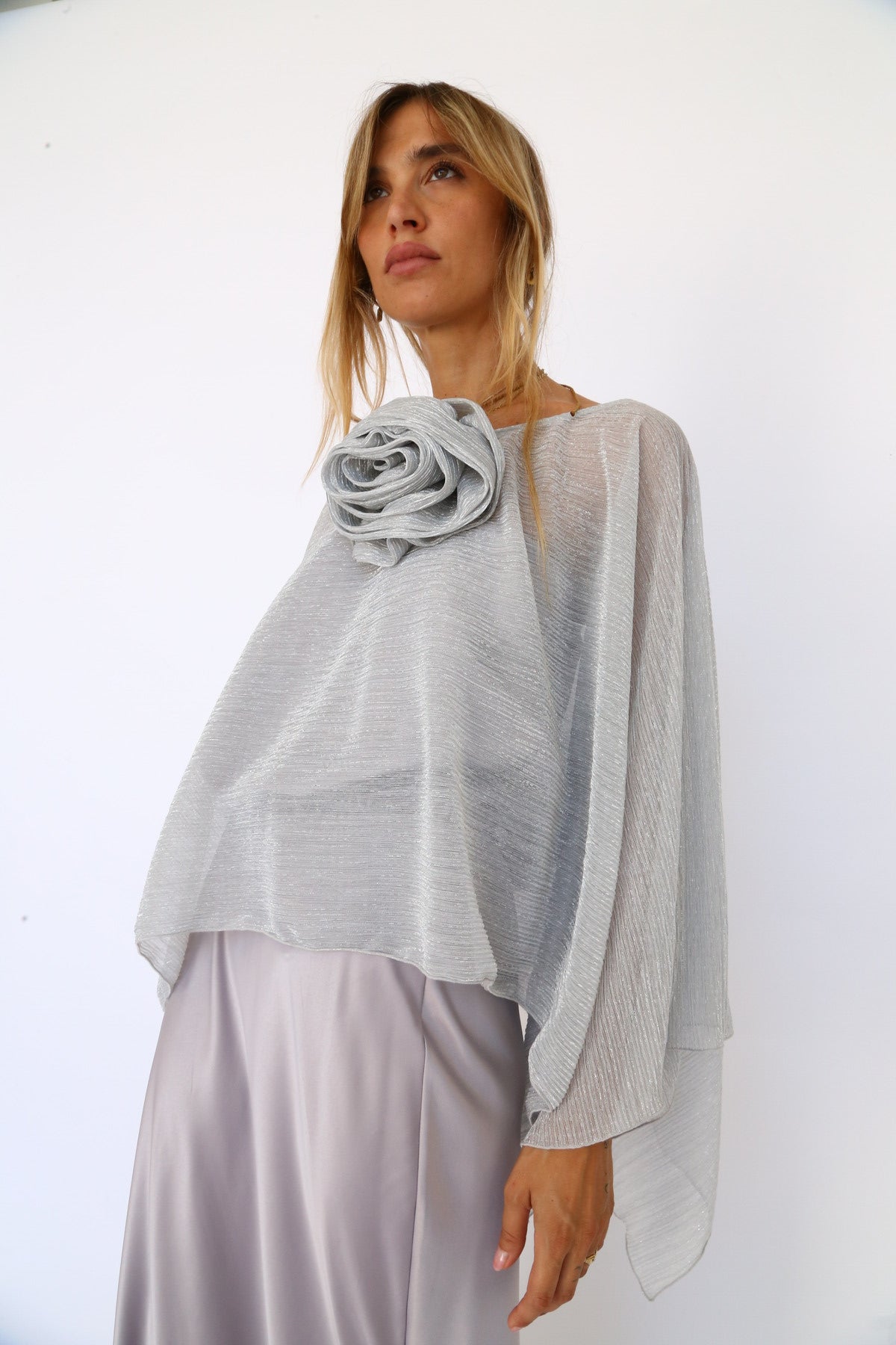 Cappa rettangolare lurex argento