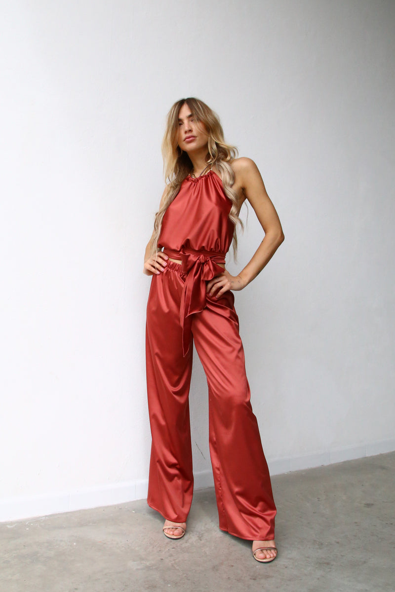 P3052 PANTALONI SCAMPANATI COGNAC