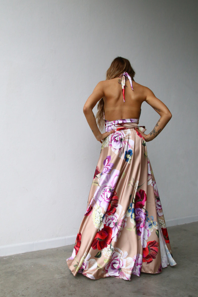 P3010 TOP MARILYN CON FUSCIACCA FANTASIA FIORI SFONDO BEIGE