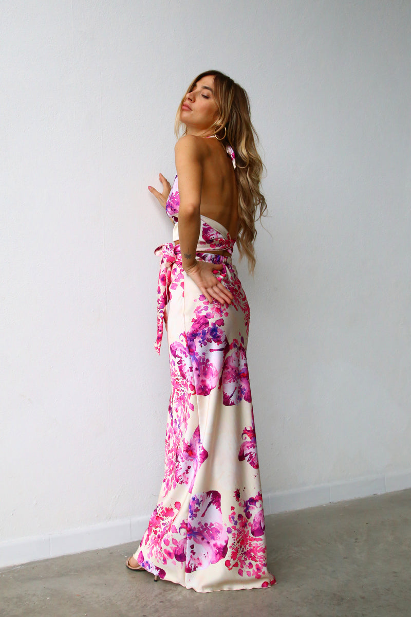 F4064 GONNA LUNGA COLONNA CON SPACCO ORCHIDEE FUCSIA