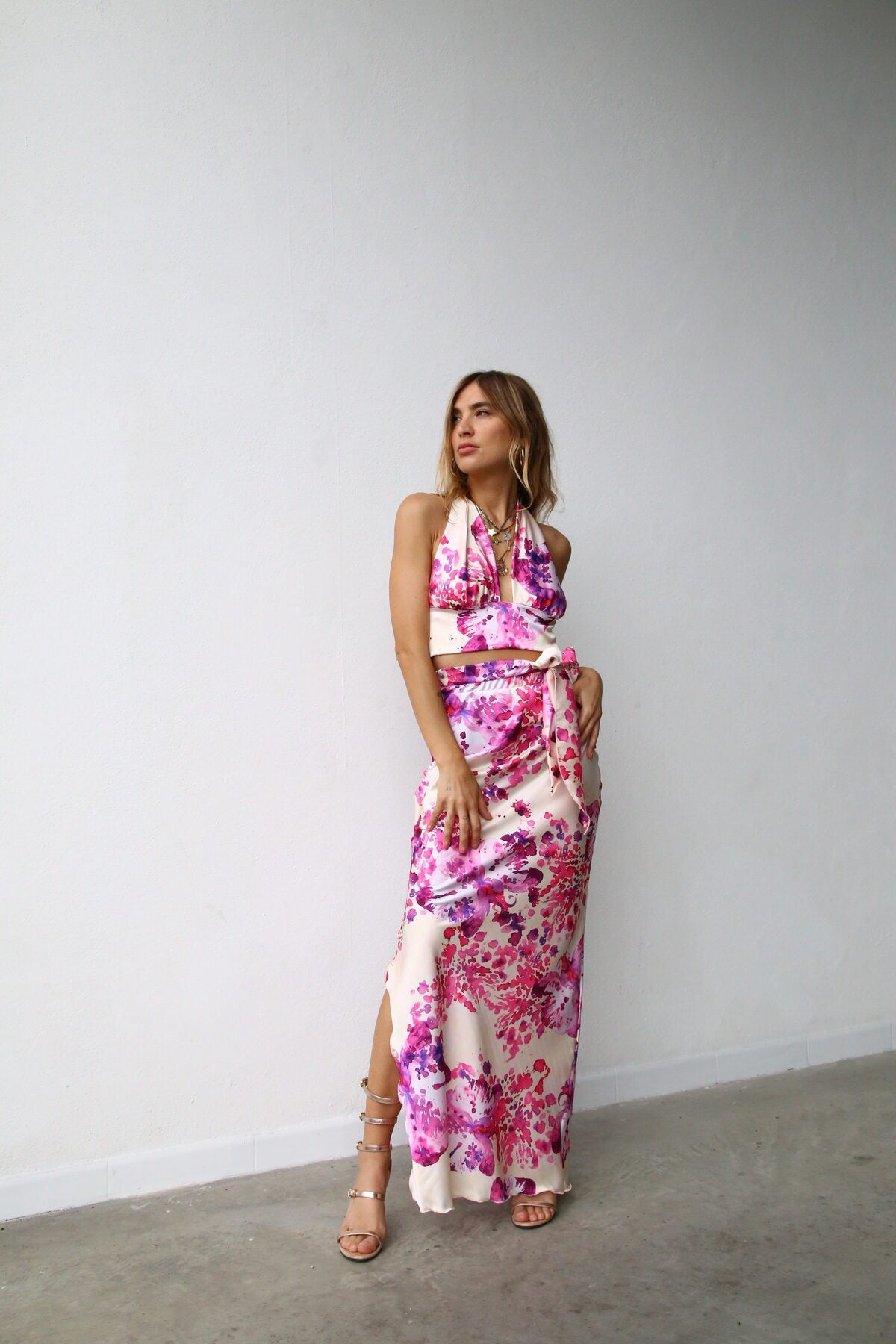 F4064 GONNA LUNGA COLONNA CON SPACCO ORCHIDEE FUCSIA