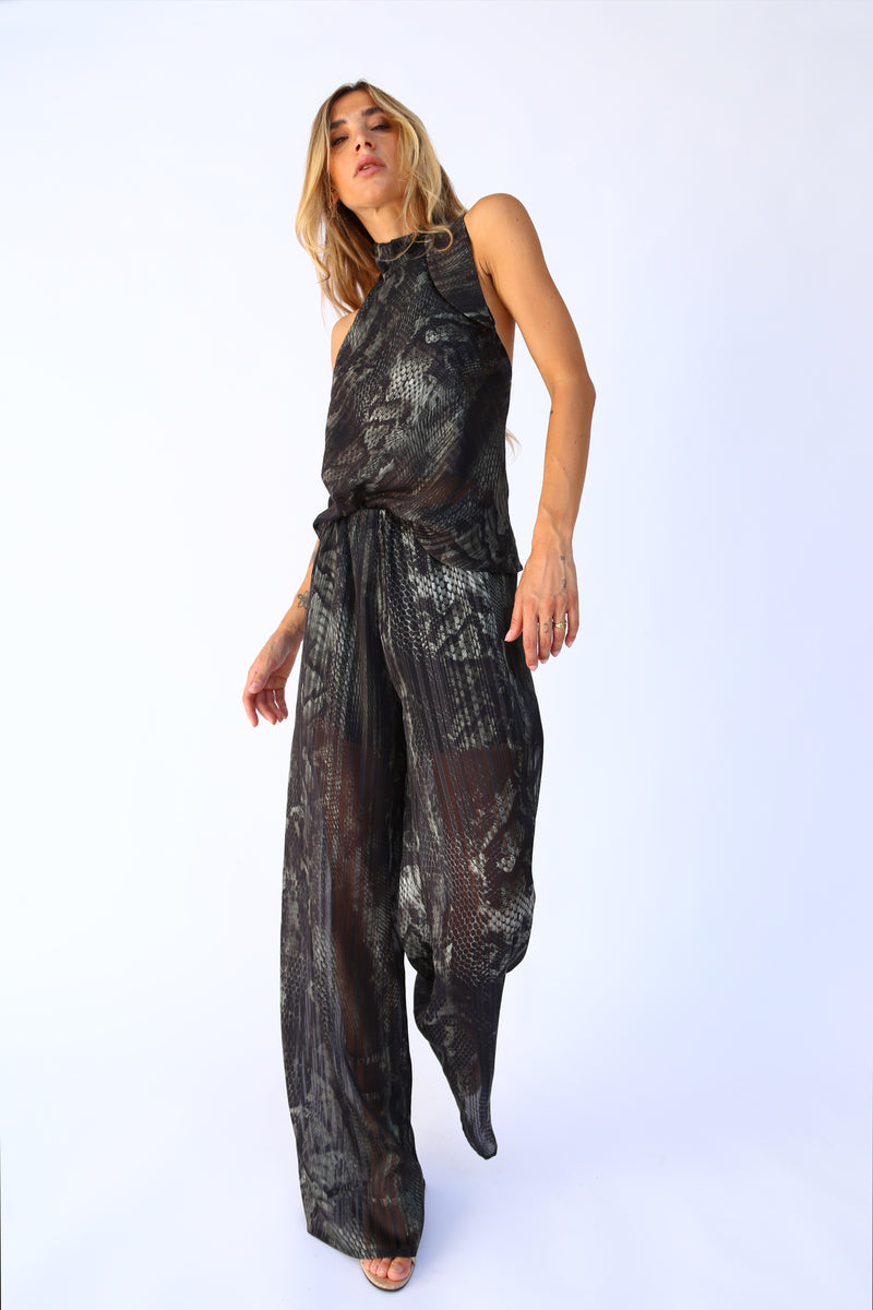 P3052 FLARED TROUSERS GREEN CASHMERE PATTERN