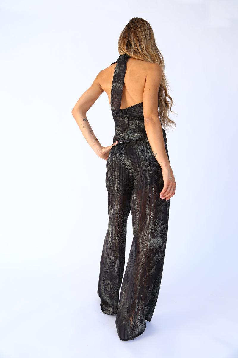 P3052 FLARED TROUSERS GREEN CASHMERE PATTERN