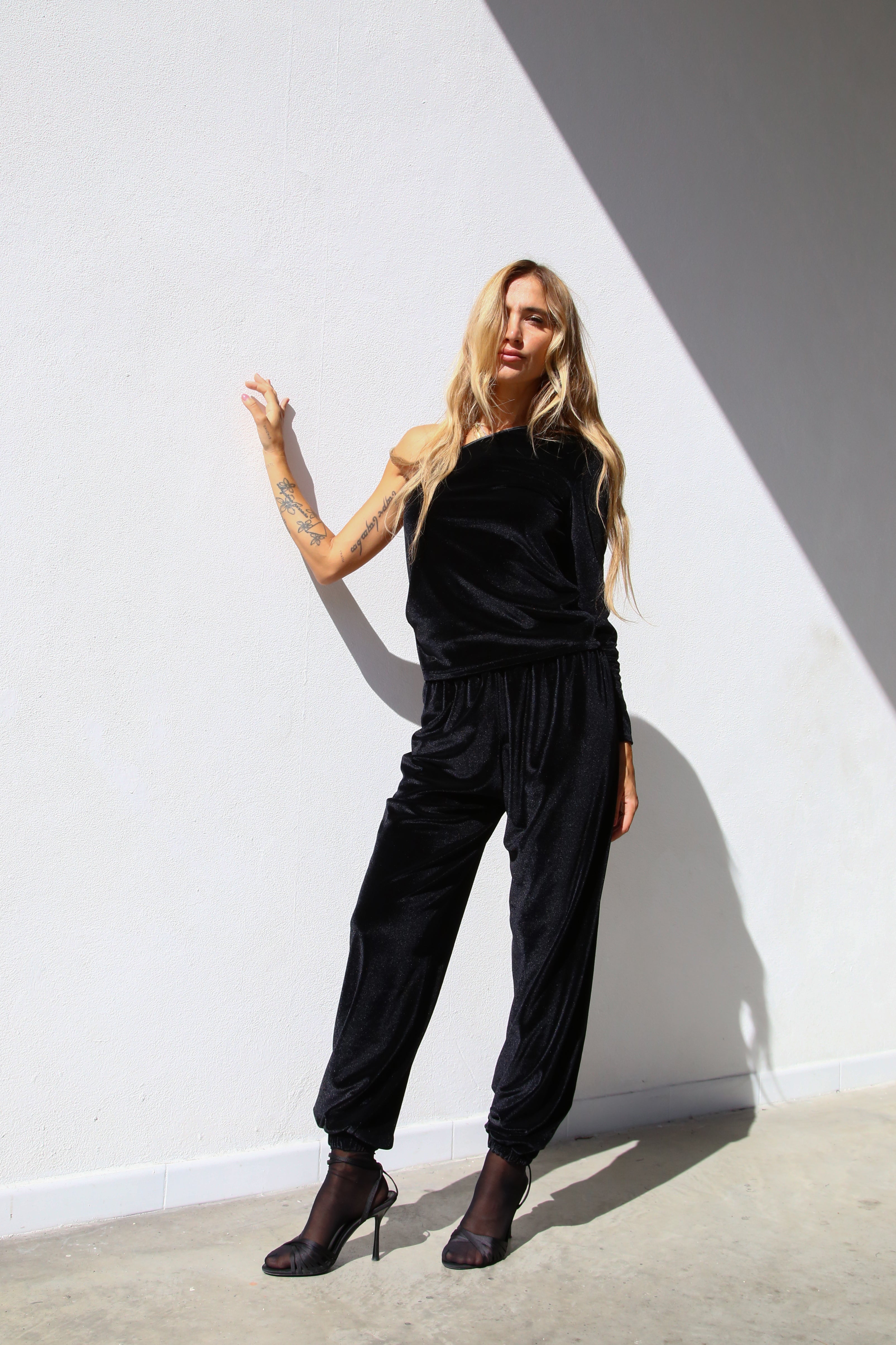 PANTALONI ELASTICO IN FONDO CINIGLIA NERO