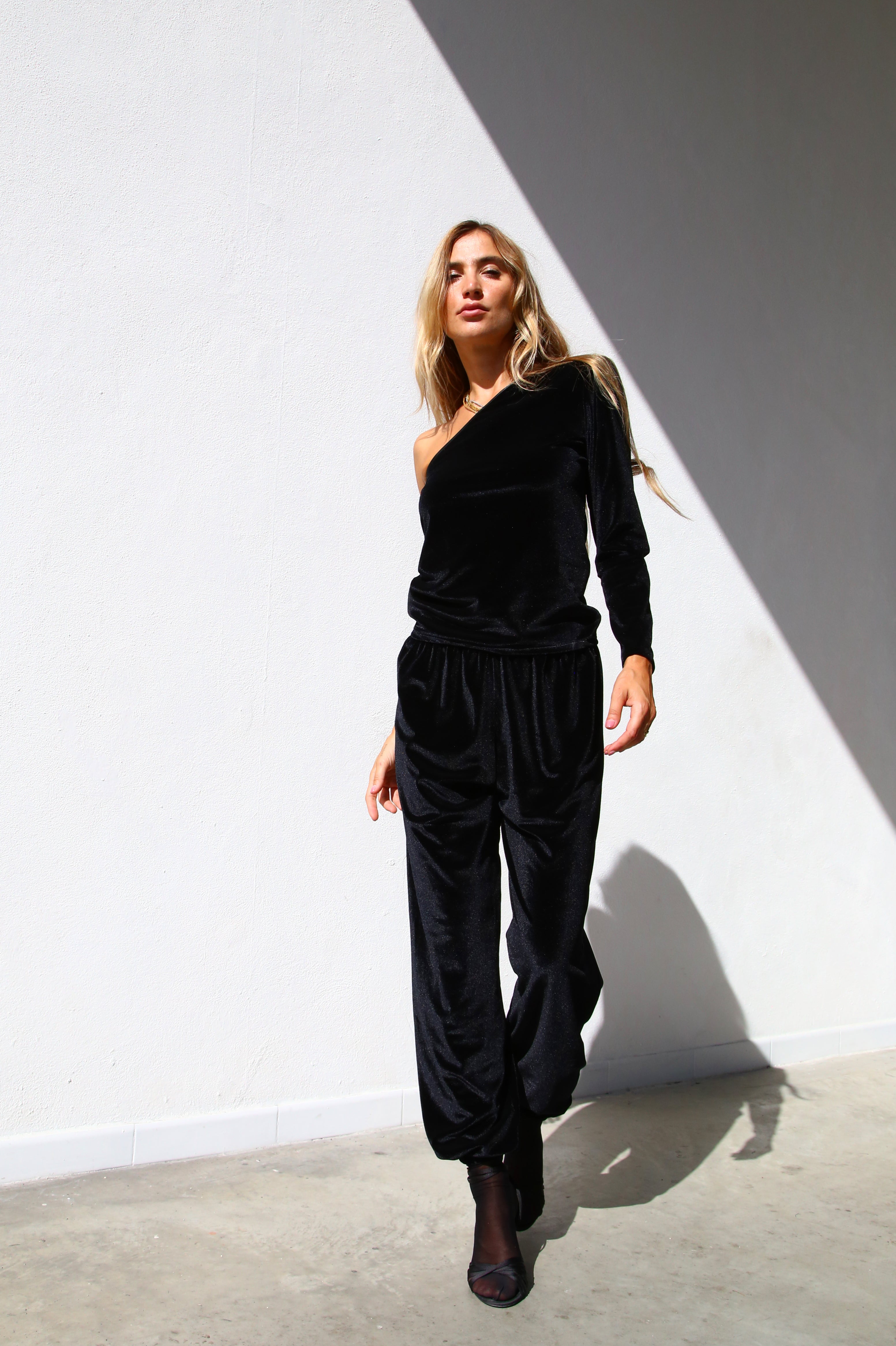 PANTALONI ELASTICO IN FONDO CINIGLIA NERO