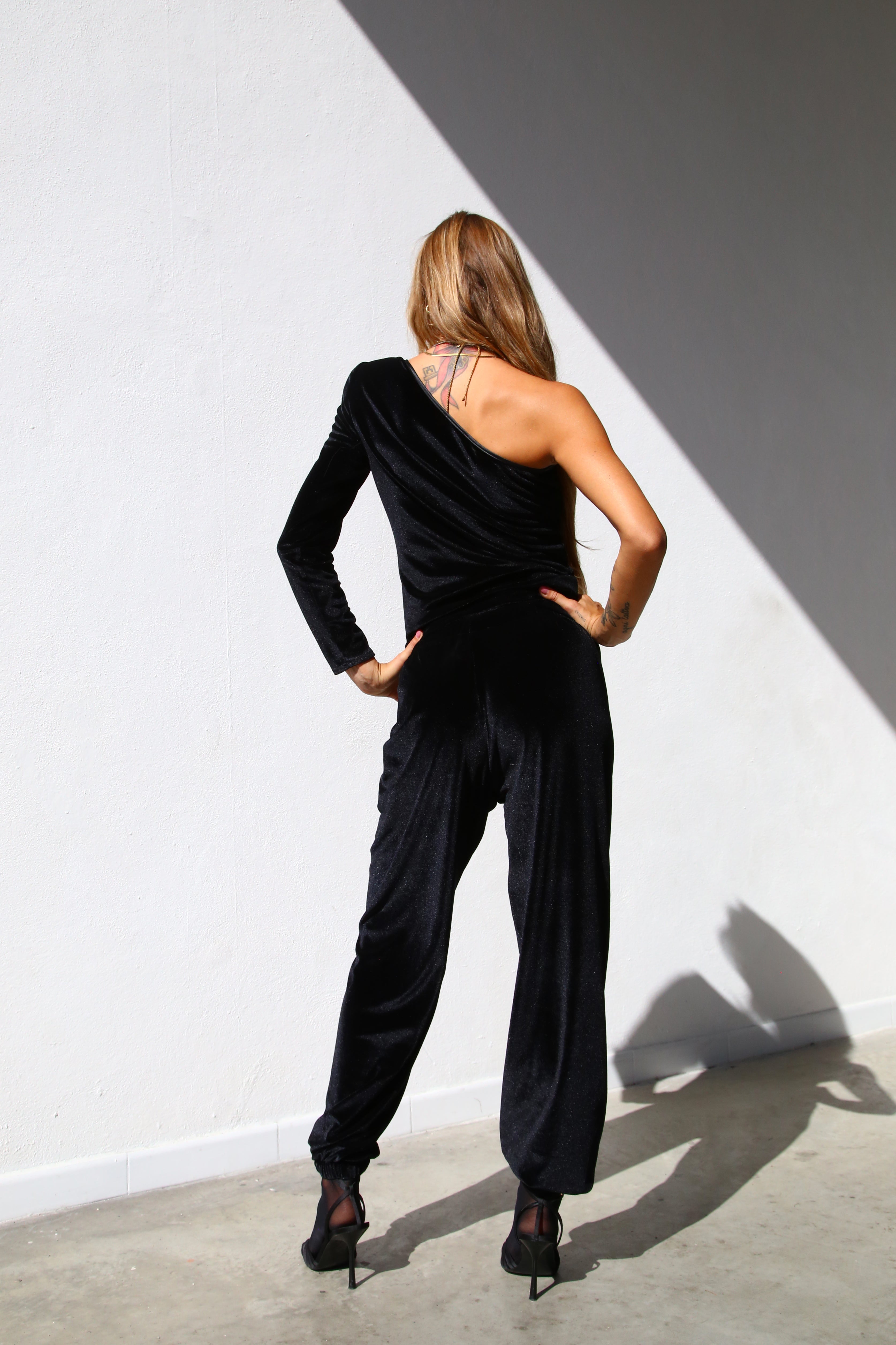 PANTALONI ELASTICO IN FONDO CINIGLIA NERO