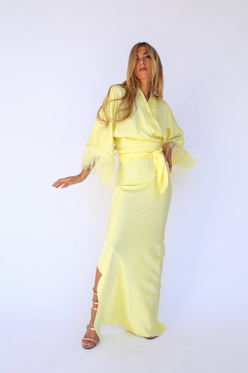 F4064 COLUMN MAXI SKIRT WITH SLIT BROWN PALM TREES