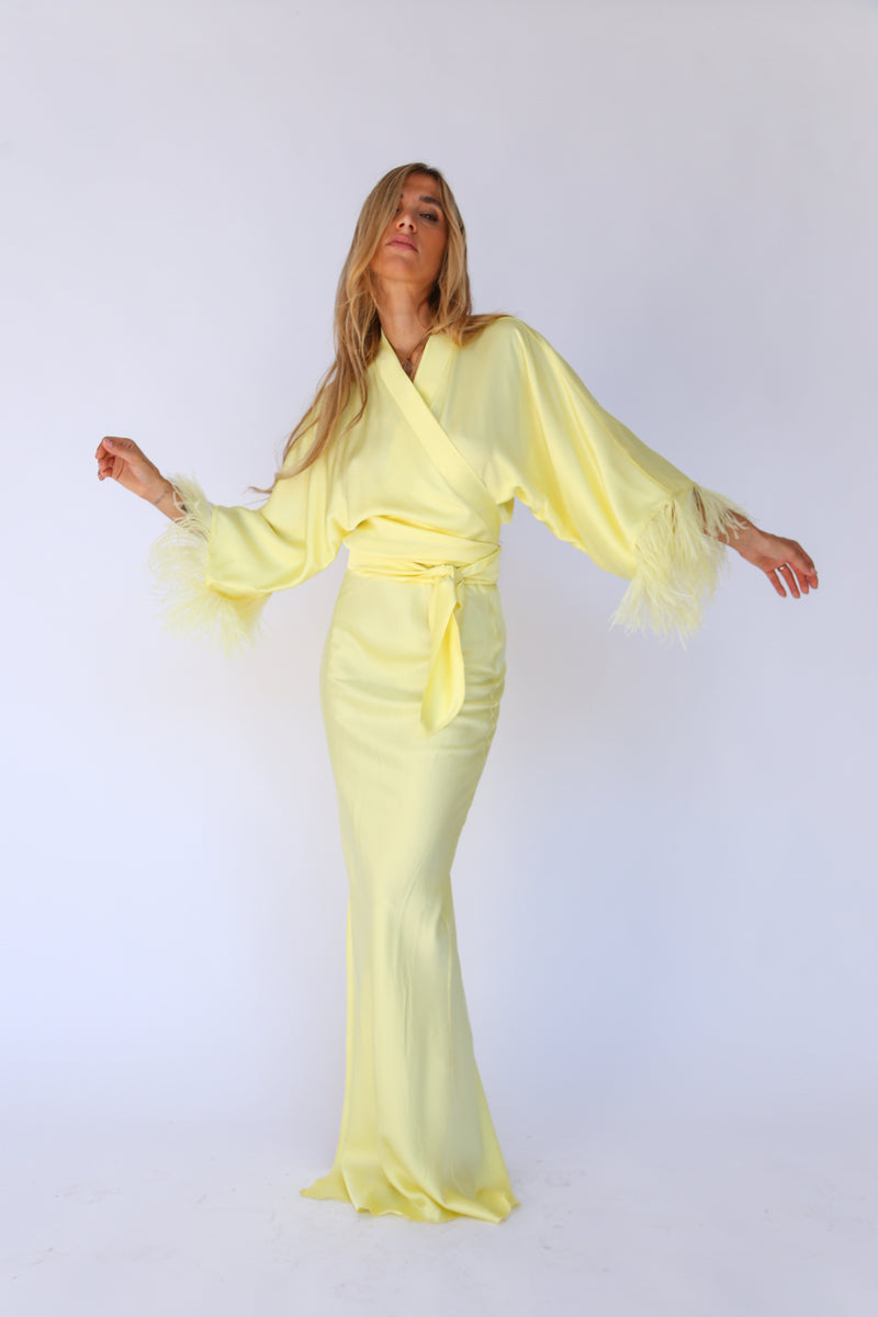 F4064 COLUMN MAXI SKIRT WITH SLIT BROWN PALM TREES