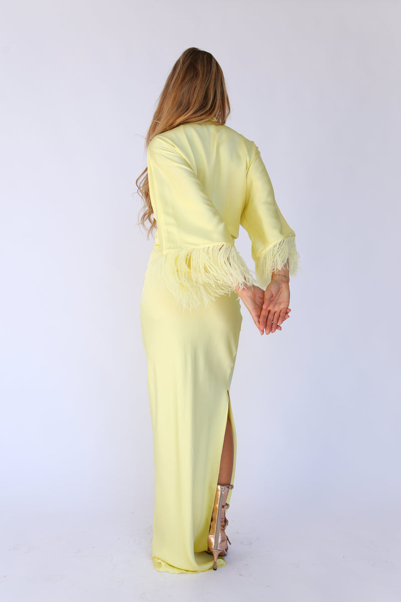 F4064 COLUMN MAXI SKIRT WITH SLIT BROWN PALM TREES