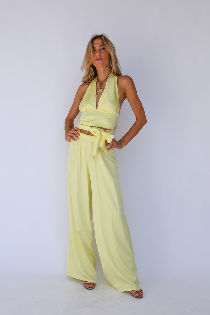 Pantalone scampanato viscosa giallo