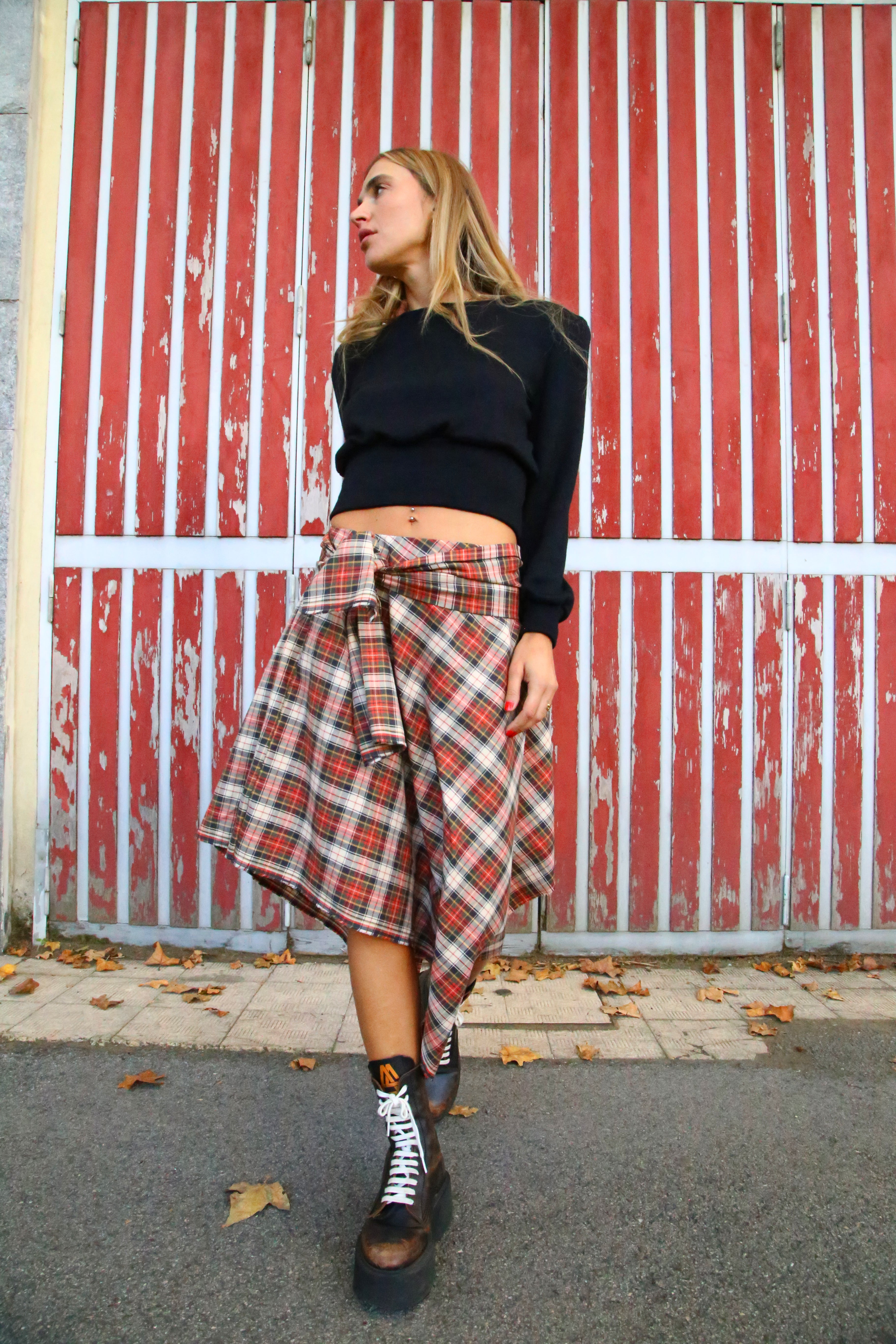 GONNA MIDI TARTAN ROSSO