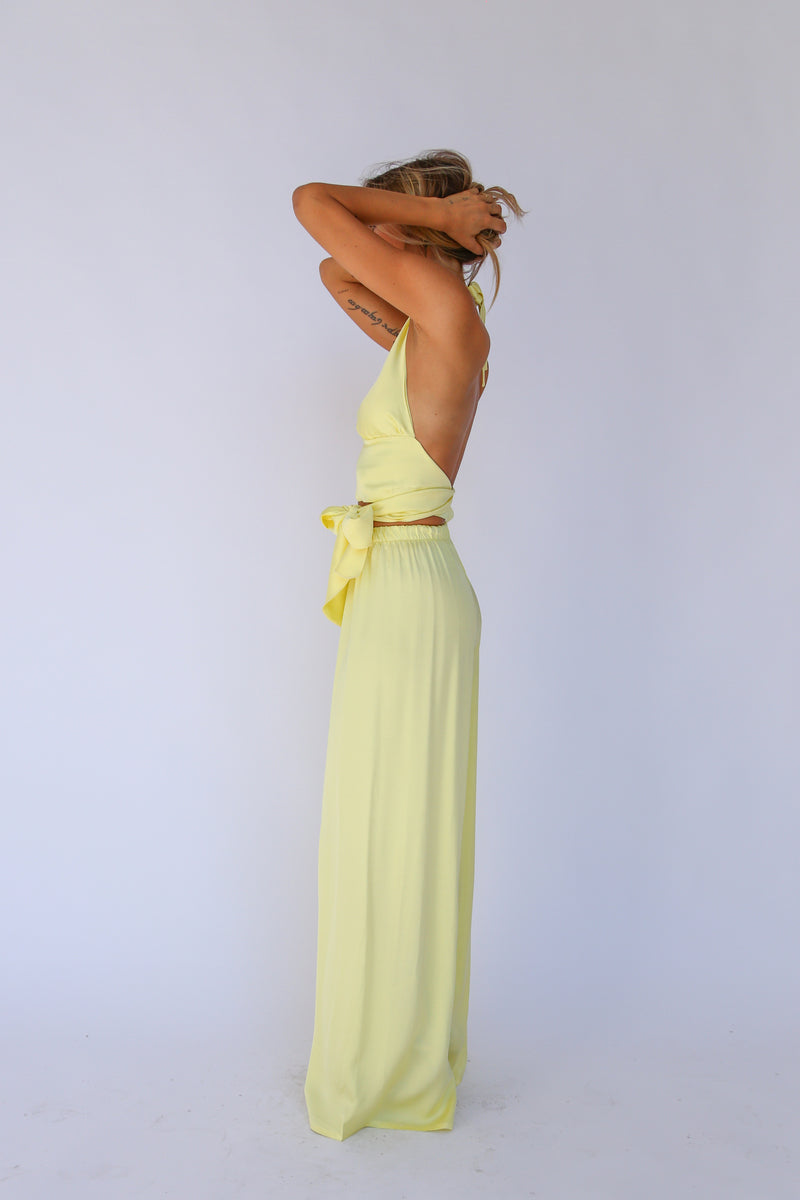 Pantalone scampanato viscosa giallo