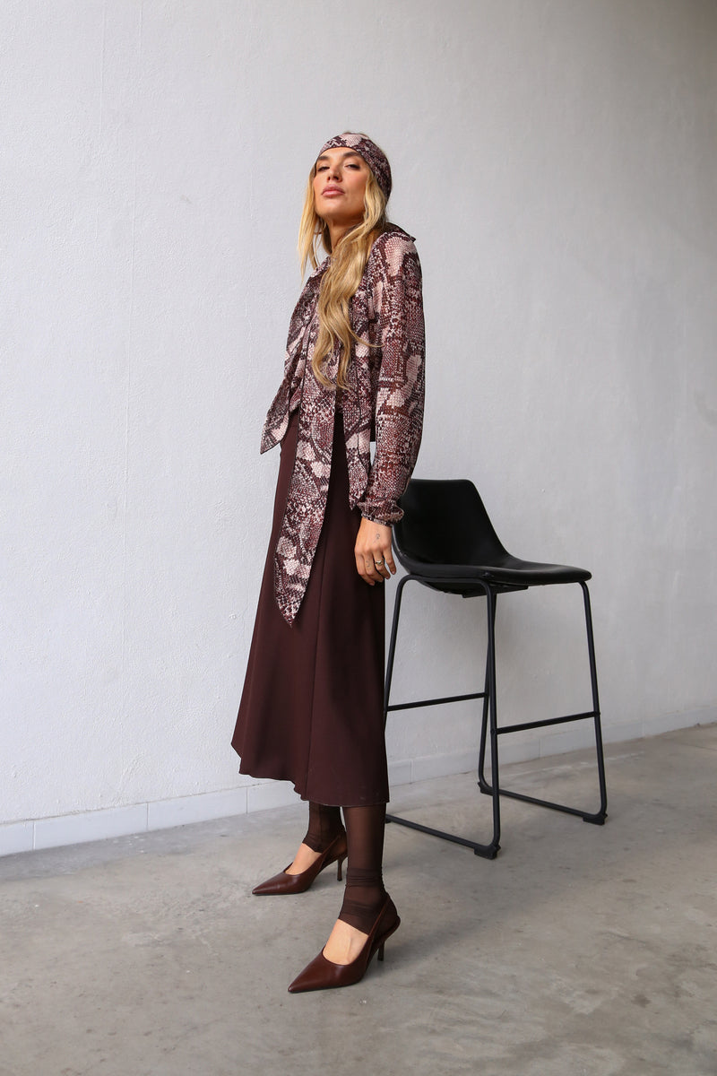 A6054 WIDE LEG LONG TROUSERS BROWN