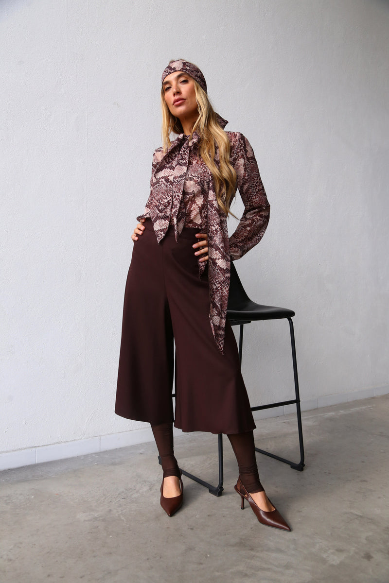 A6054 WIDE LEG LONG TROUSERS BROWN